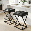 2 Pack Walnut Brown Faux Leather Backless Counter Stools with Metal X Frame Legs