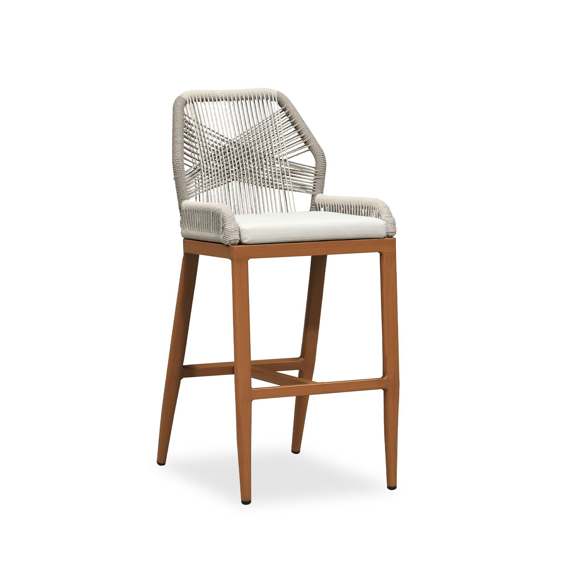 PURPLE LEAF Patio Counter Height Bar Stools 24" H Set of 2 Modern Rattan Bar Chairs Aluminum Stool Outdoor Wicker Barstools with Back and Cushion for Garden Kitchen Island