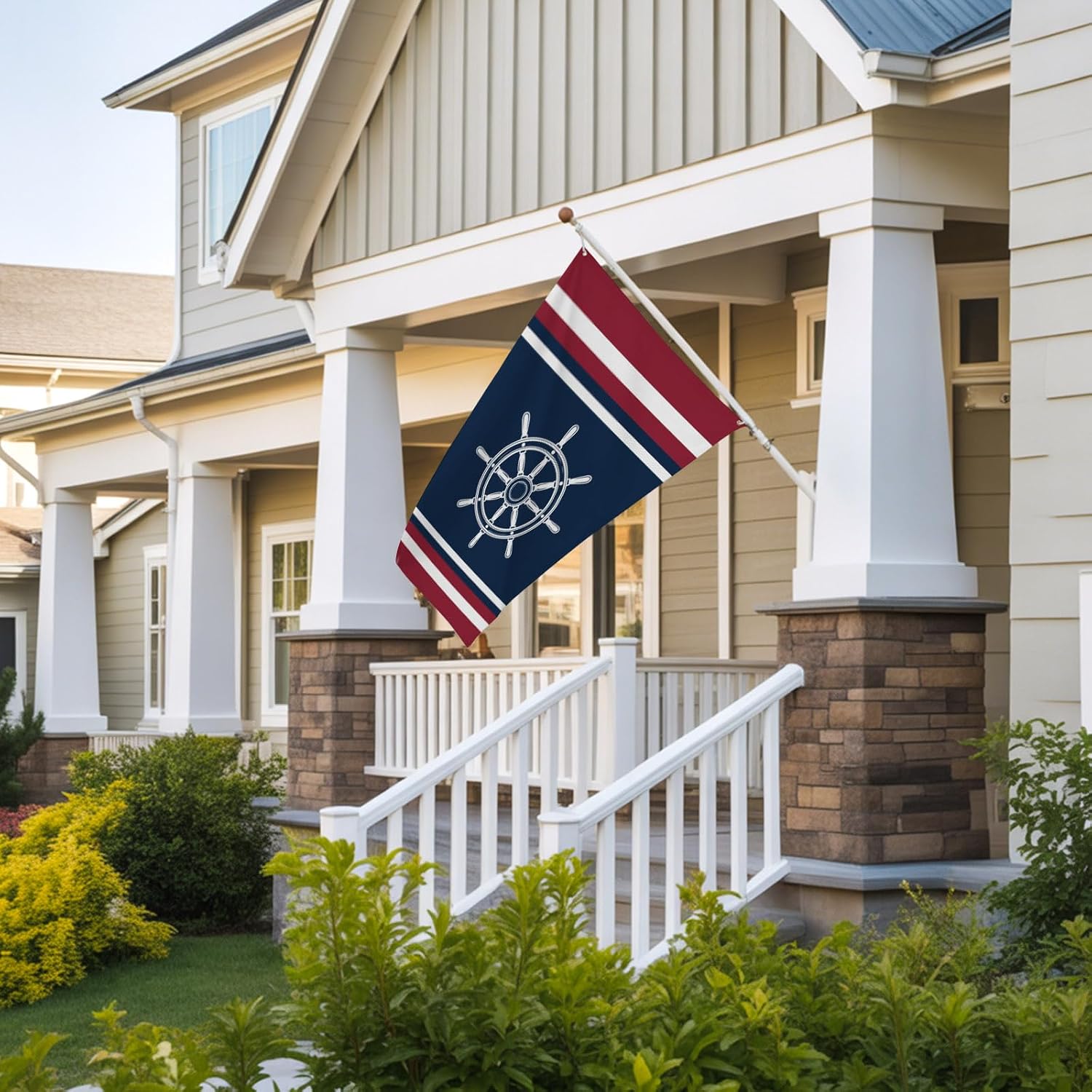 Flags for Outside 3x5 ft Nautical Coastal Outdoor Flags Double Sided Grommets House Banner Navy Blue Red Stripes Patio Yard Flag for Outdoor Flying Party Porch Garden Decorations Indoor