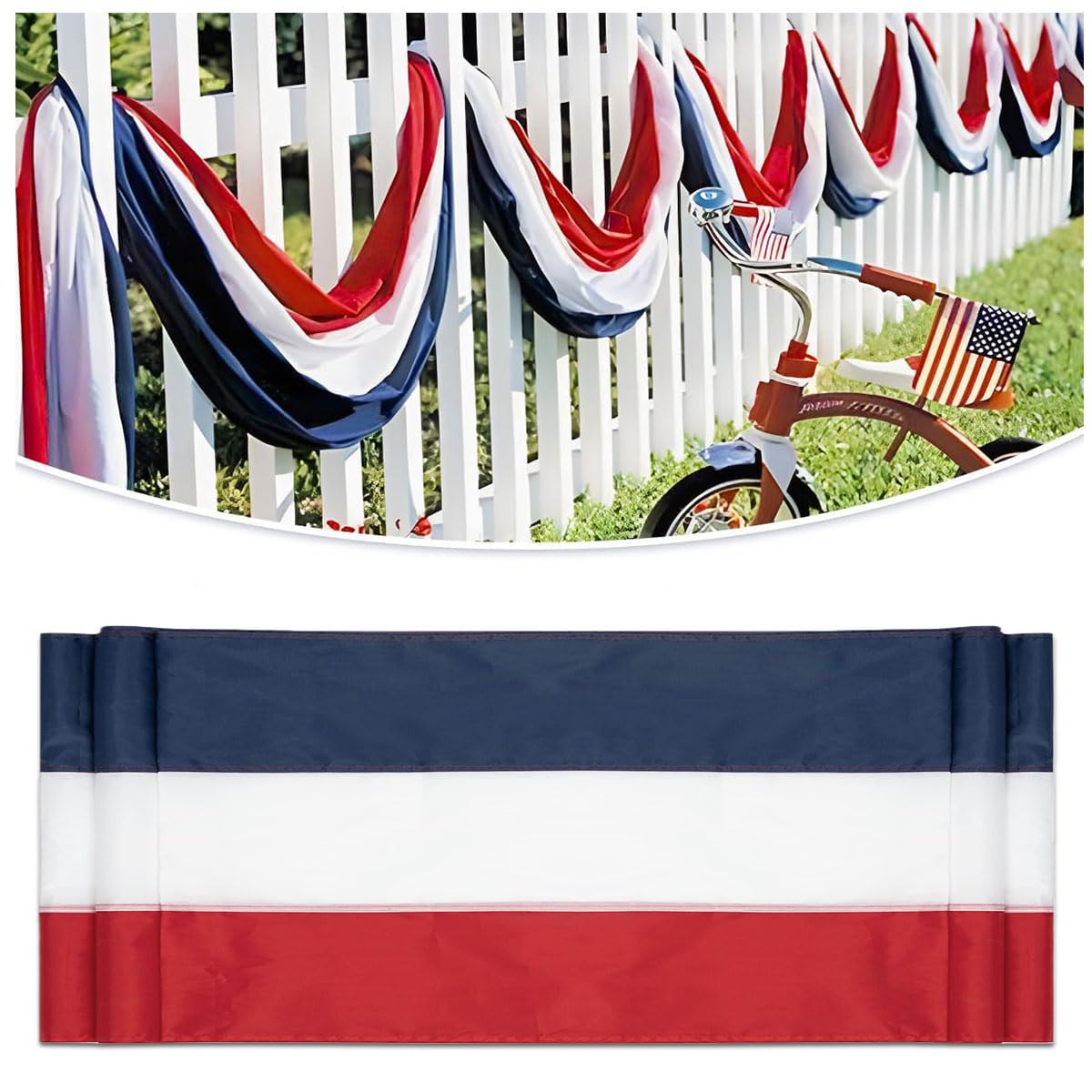 3 Pack Patriotic Red White Blue USA Bunting Banner for 4th of July & Memorial Day Outdoor Decor