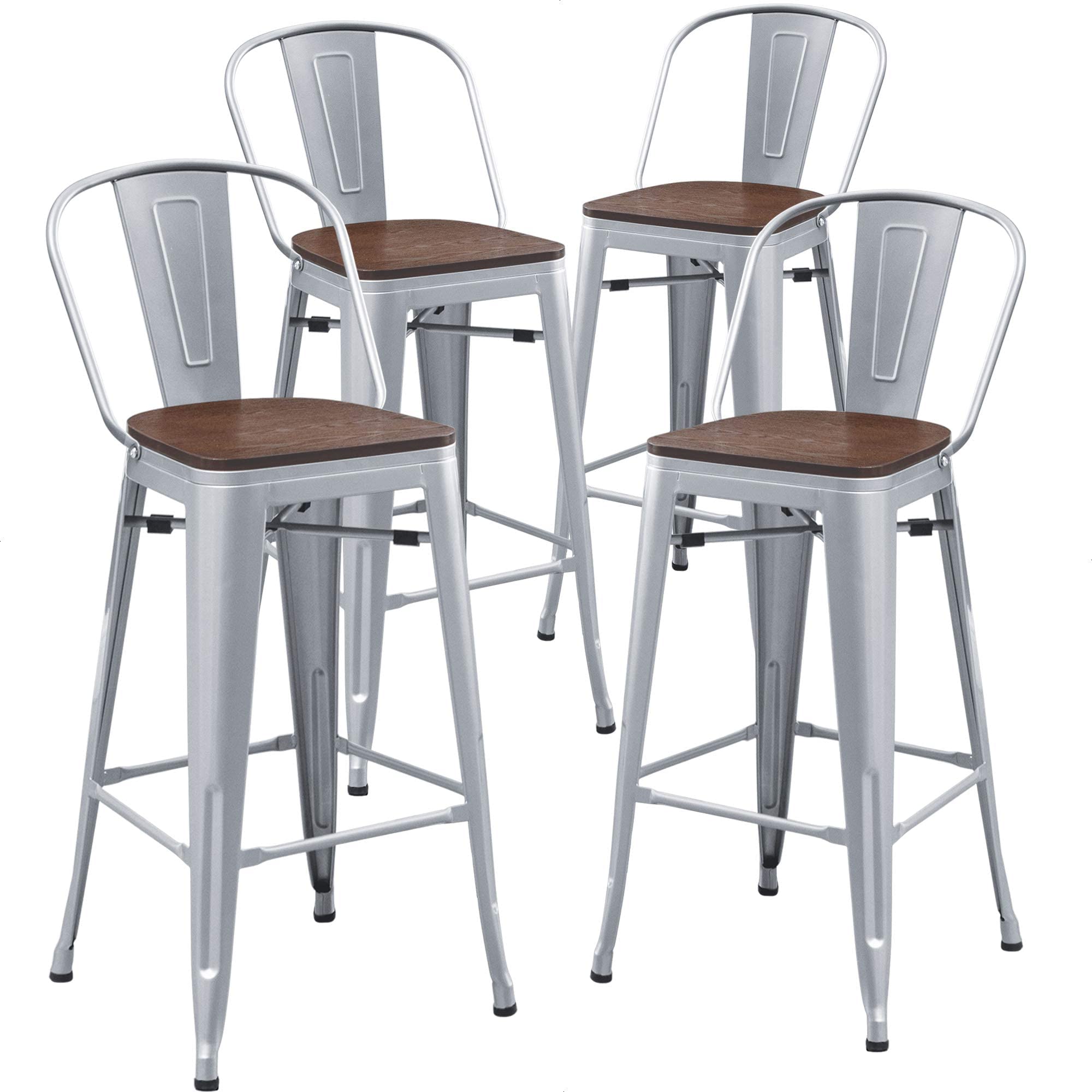 Aklaus Metal Bar Stools Set of 4,24 inch Barstools Counter Height BarStools with Backs Farmhouse Bar Stools with Larger seat High Back Kitchen Dining Chairs Modern Bar Chairs Matte Black Stool