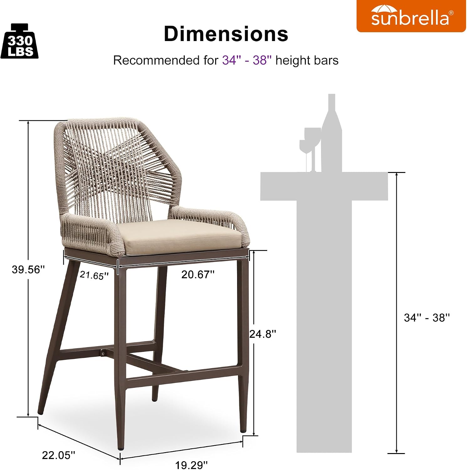 PURPLE LEAF Patio Counter Height Bar Stools 24" H Set of 2 Modern Rattan Bar Chairs Aluminum Stool Outdoor Wicker Barstools with Back and Cushion for Garden Kitchen Island