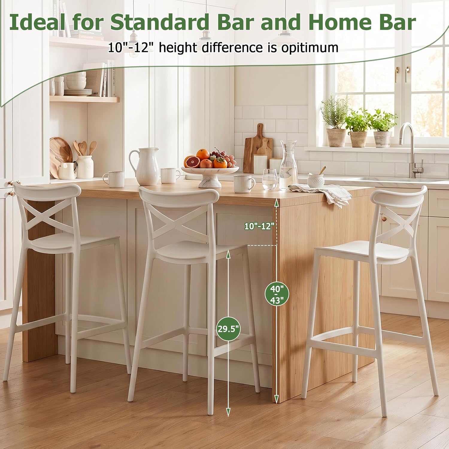 4 Pack White Stackable 30" Plastic Bar Stools with Backs Indoor Outdoor Use...