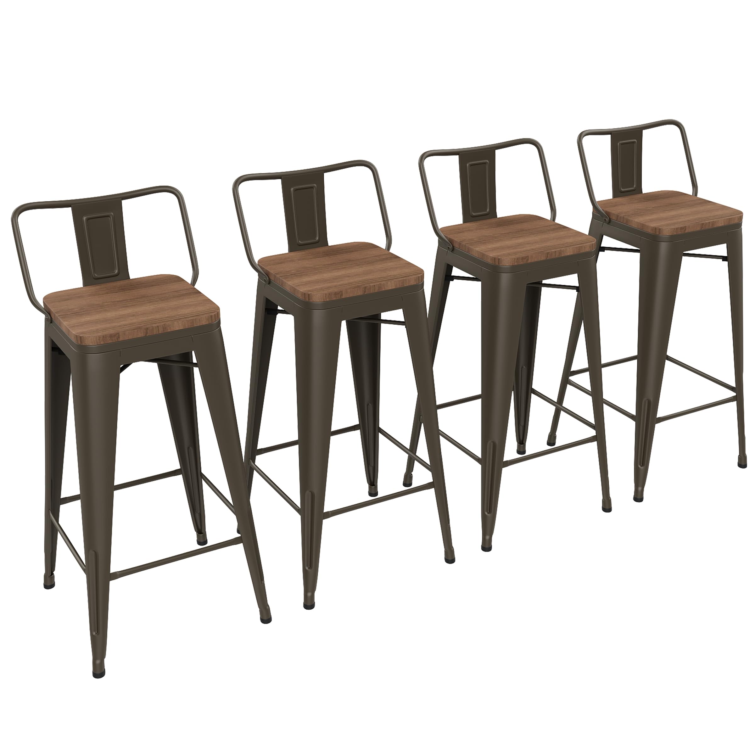 Yongchuang 24" Metal Barstools Set of 4 Counter Bar Stools with Wood Top Low Back Matte Black