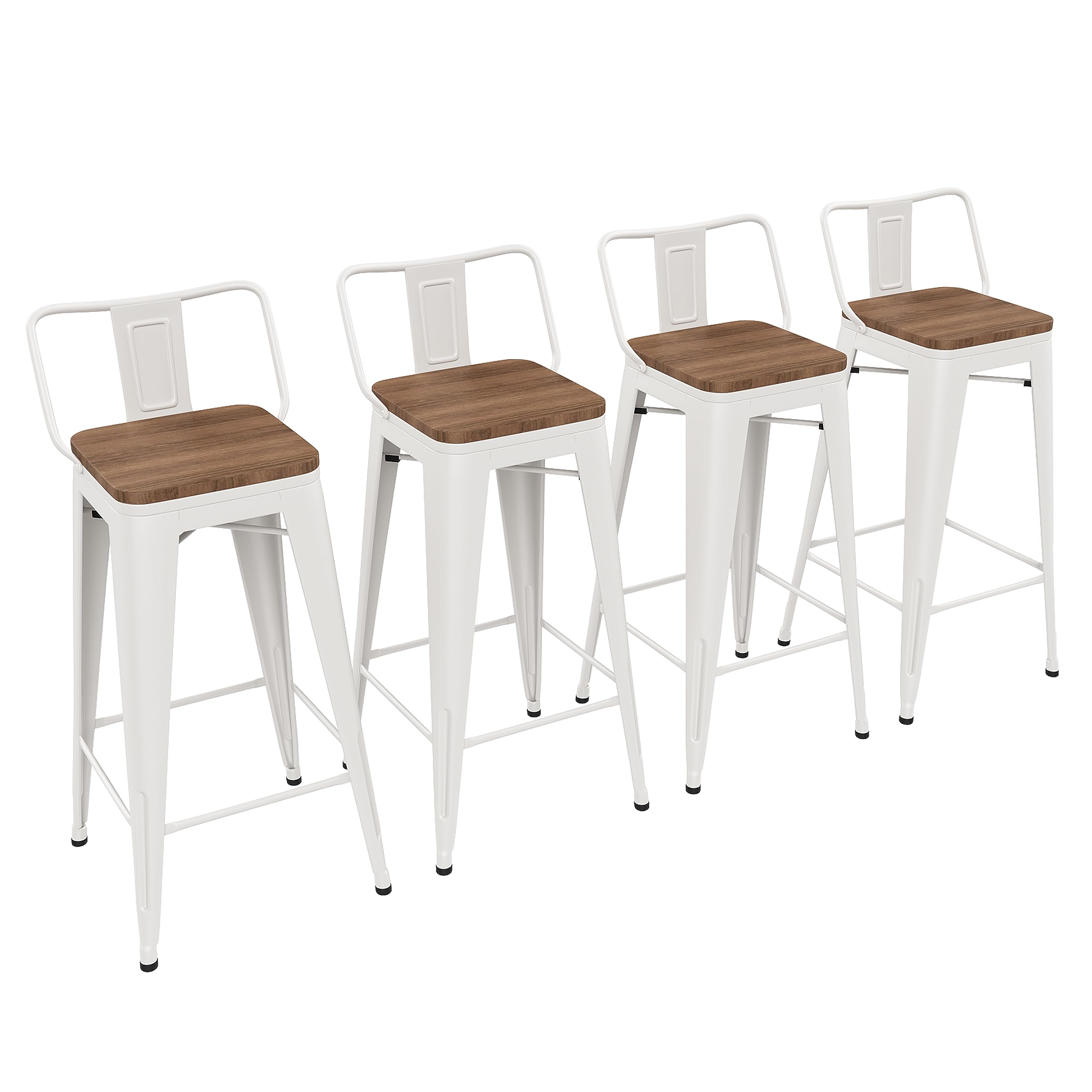 Yongchuang 24" Metal Barstools Set of 4 Counter Bar Stools with Wood Top Low Back Matte Black