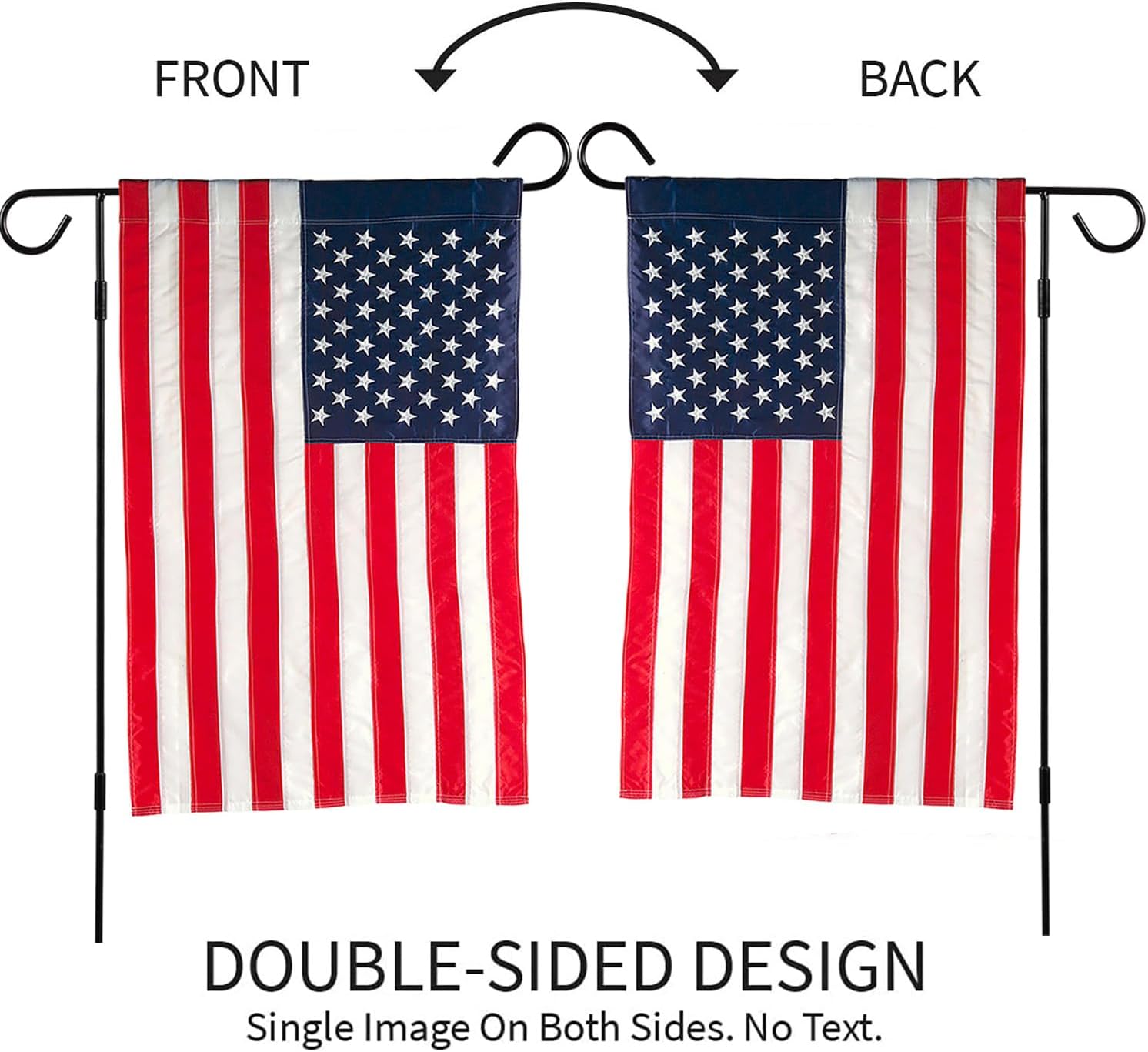 Evergreen 2 pcs American Flags with 2 Flag Stands | Set of 4 | Garden Flags 12x18 Double Sided | Patriotic House Flags For Outside | Small American Flag Garden Size | Embroidered Stars and Stripes | USA Residential or Commercial