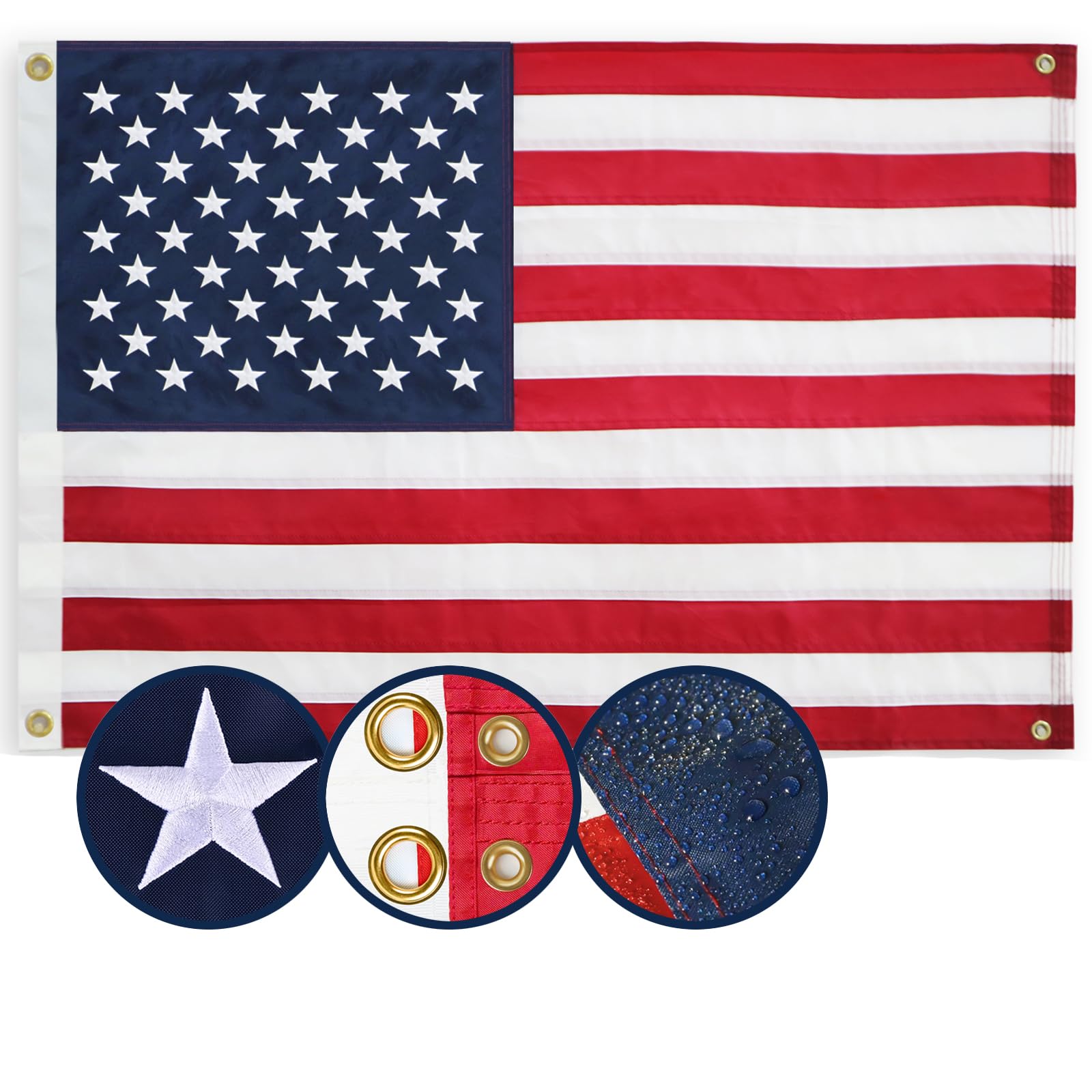 American Flag 4x6 Ft, Multipurpose Heavy Duty US Flag, 4 Brass Grommets, Embroidered Stars, Sewn Stripes, Outdoor Standard USA Flag, Bedroom, Room, Indoor Hanging American Flag For Wall