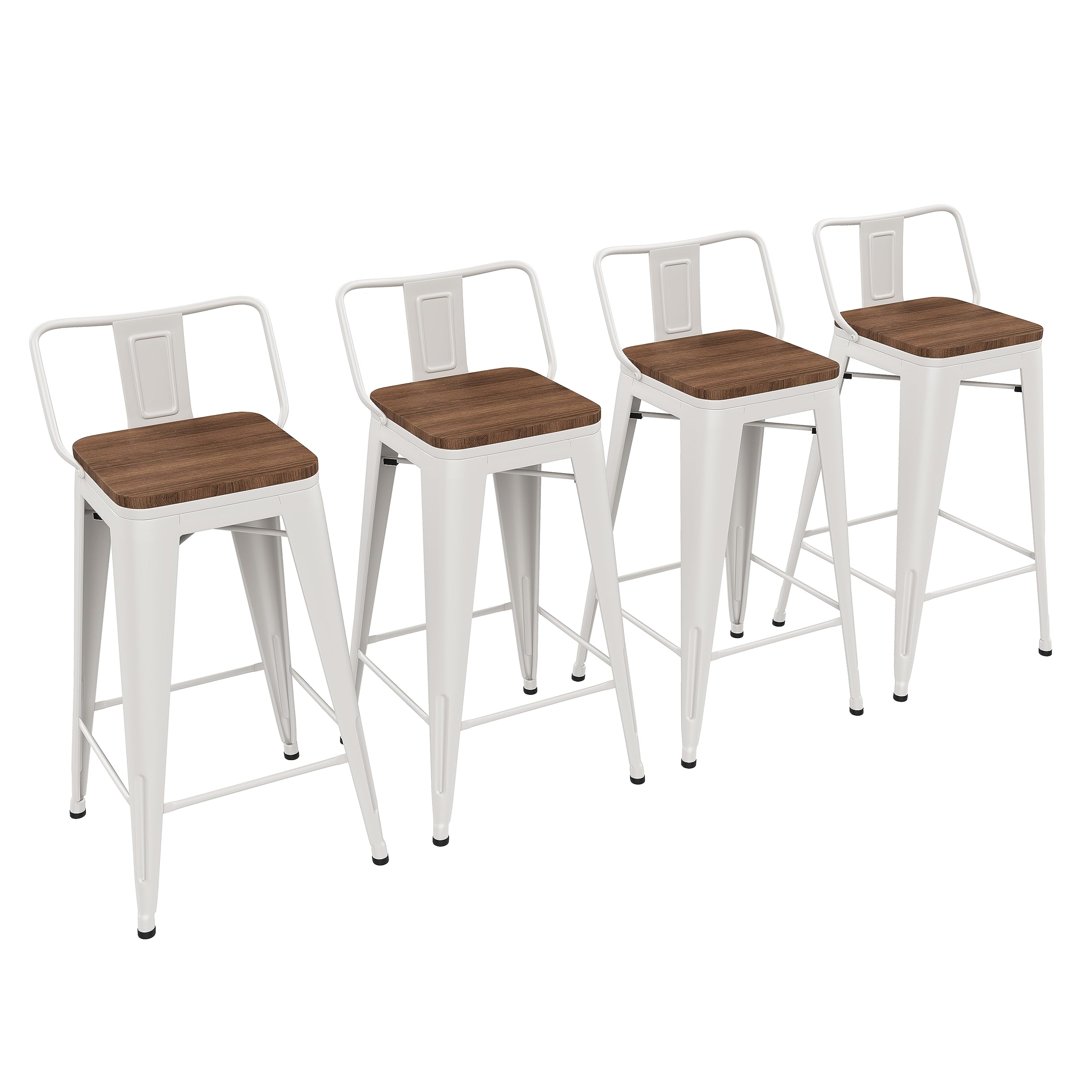 Yongchuang 24" Metal Barstools Set of 4 Counter Bar Stools with Wood Top Low Back Matte Black