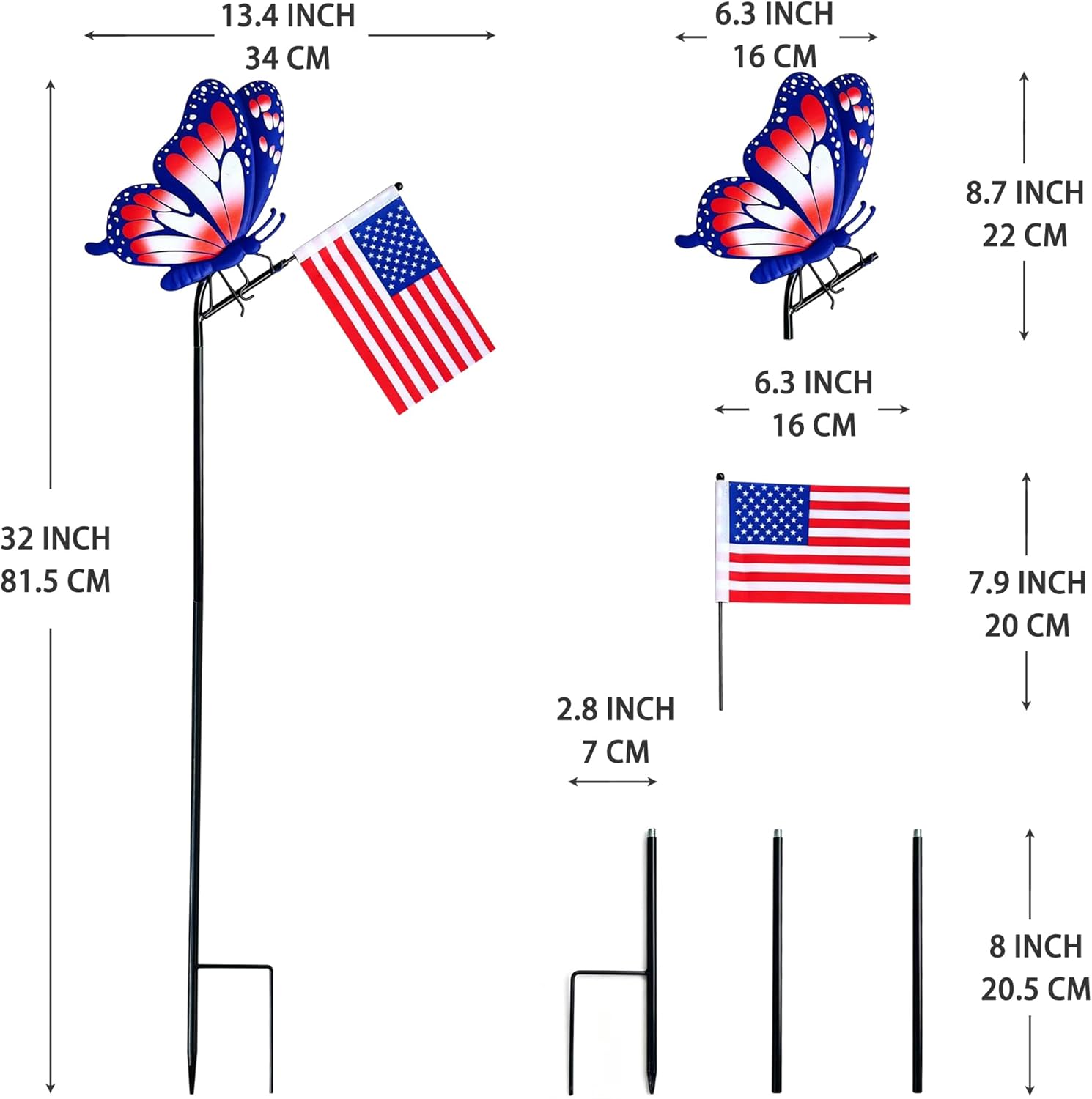 4th of July Small Garden Flags Butterfly Garden Stakes, Independence Day Outdoor American Small Yard Flag Holder Stakes, Lawn Flag Ornaments, Patio Porch Outdoor Backyard Decor