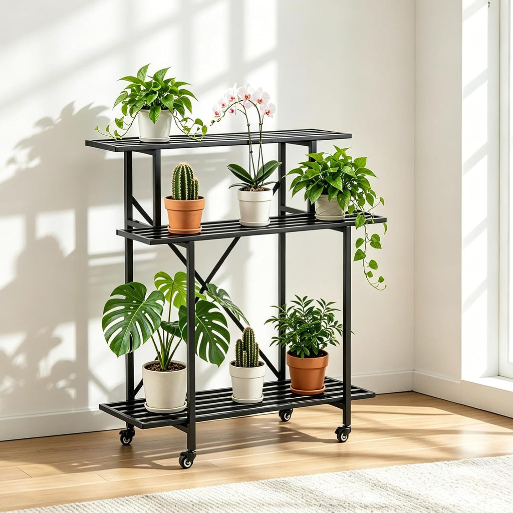 Zhongma 3 Tier Sturdy Plant Stand with Wheels, Heavy Duty Plant Holder for Home Indoor and Outdoor, L35.43 xW17.32 x H41.73 inch