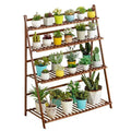 LIGUOYI 4-Tier Ladder Plant Stand, Multi Plant Pot Holder Bamboo Garden Shelves Storage Organizer Rack, 4 Colors Folding Flower Plant Stand Display Rack for Patio Garden Living Room