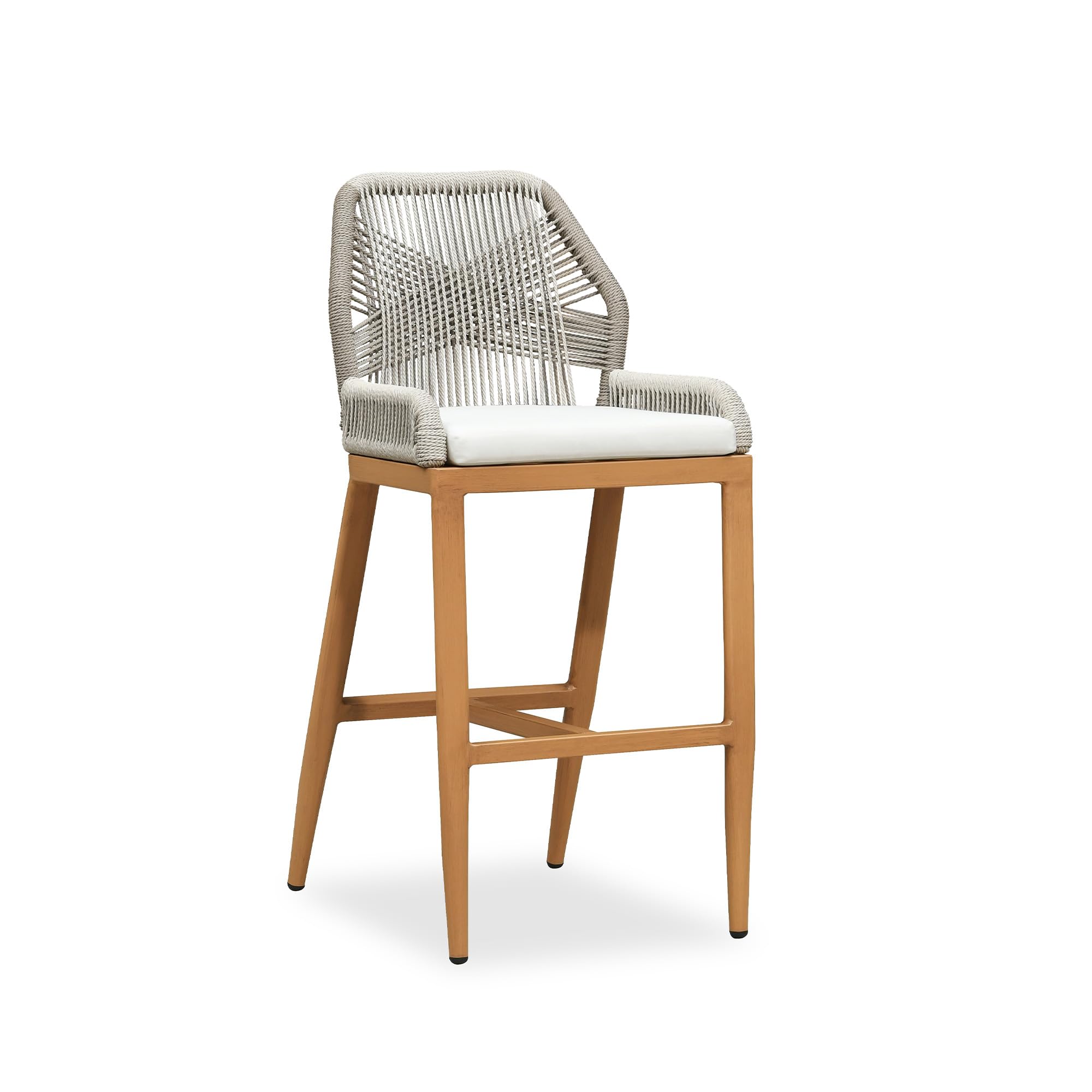 PURPLE LEAF Patio Counter Height Bar Stools 24" H Set of 2 Modern Rattan Bar Chairs Aluminum Stool Outdoor Wicker Barstools with Back and Cushion for Garden Kitchen Island