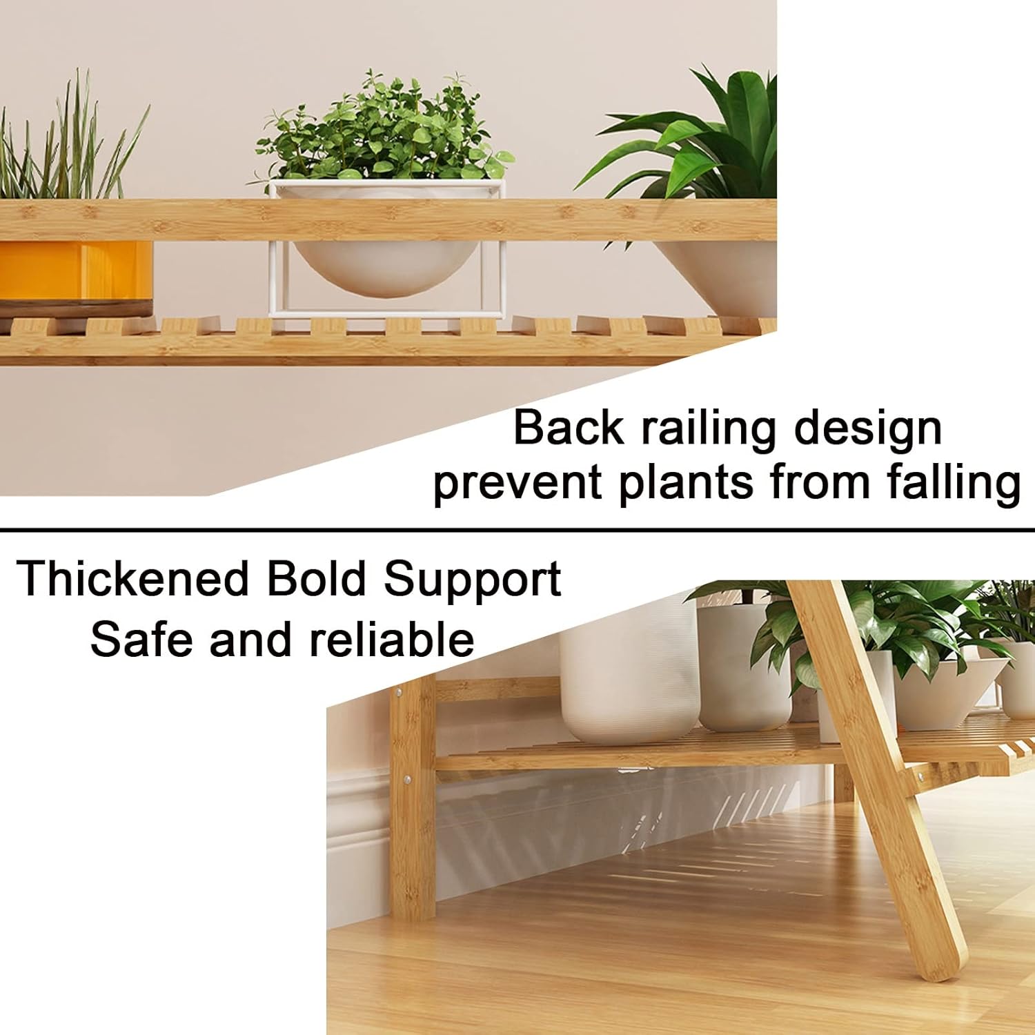 LIGUOYI 4-Tier Ladder Plant Stand, Multi Plant Pot Holder Bamboo Garden Shelves Storage Organizer Rack, 4 Colors Folding Flower Plant Stand Display Rack for Patio Garden Living Room