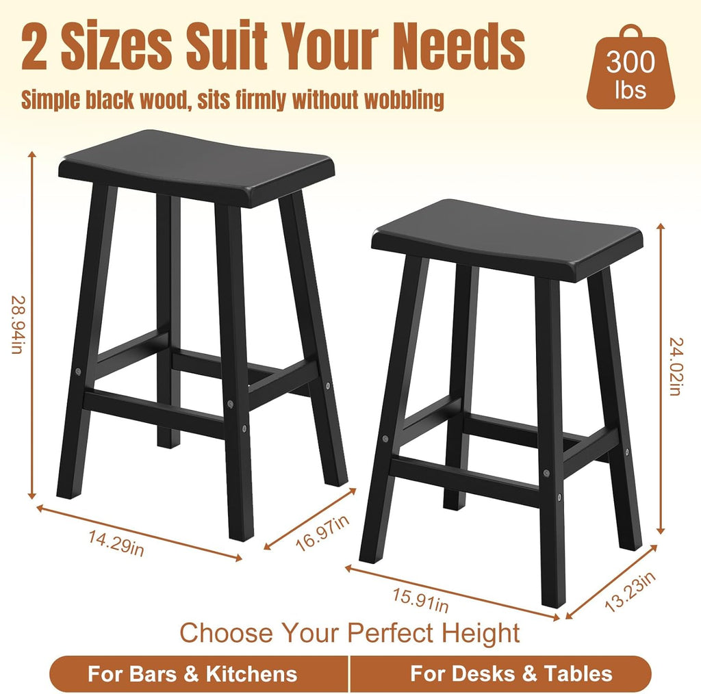 EFU Outdoor Bar Stools Set of 4,All-Weather Patio Stools & Bar Chairs, Heavy Duty Resin Saddle Stool with Protective Foot Pads,Waterproof 29 Inch Stool with Footrest for Deck,Balcony and Yard (Black)