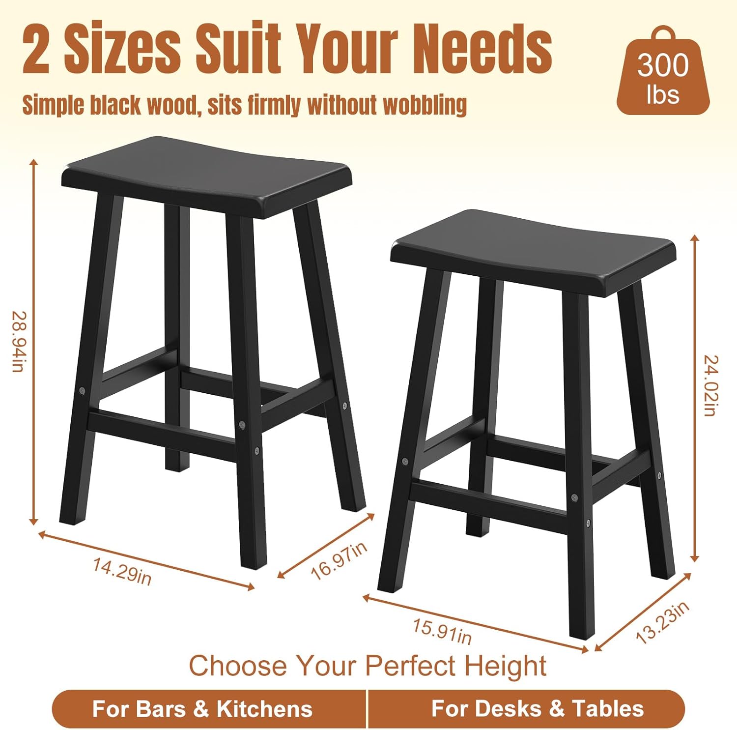EFU Outdoor Bar Stools Set of 4,All-Weather Patio Stools & Bar Chairs, Heavy Duty Resin Saddle Stool with Protective Foot Pads,Waterproof 29 Inch Stool with Footrest for Deck,Balcony and Yard (Black)