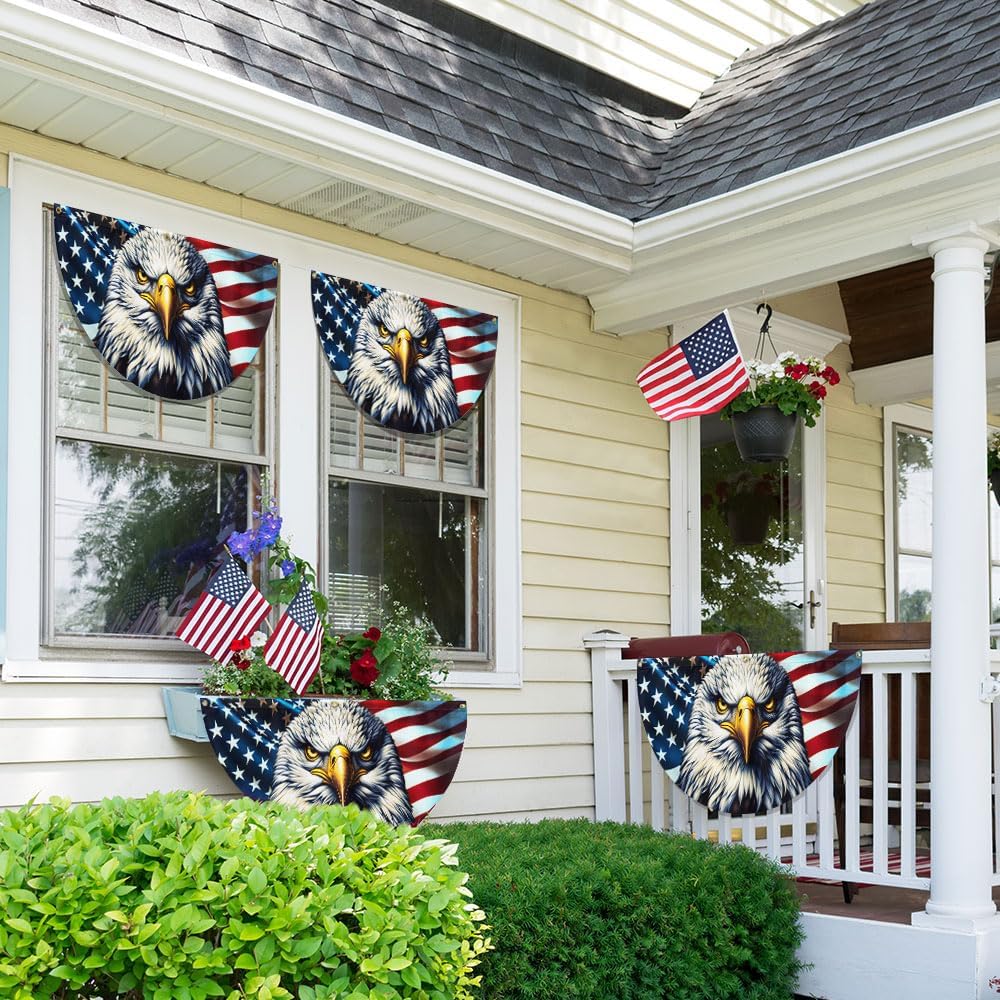 FLAGWIX American Flag Patriotic Eagle American Non-Pleated Fan Flag TQN2902FL, 1.5x3 ft, 1 Pack Suitable for Outdoor and Indoor