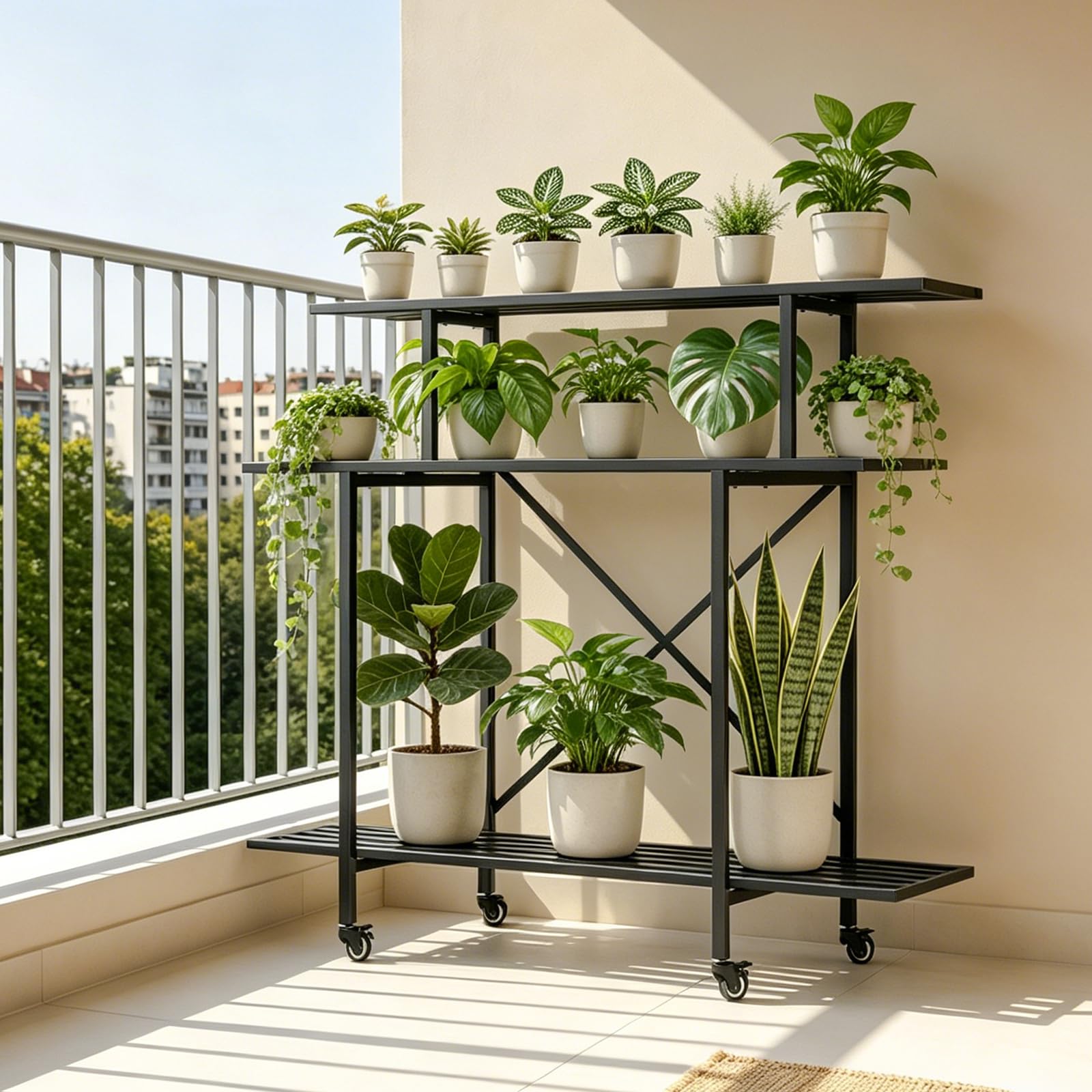Zhongma 3 Tier Sturdy Plant Stand with Wheels, Heavy Duty Plant Holder for Home Indoor and Outdoor, L35.43 xW17.32 x H41.73 inch
