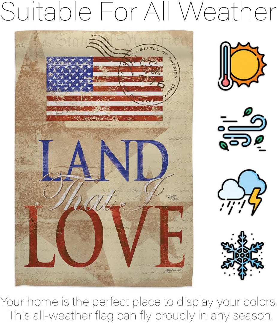 Breeze Decor Land That I Love Garden Flag Set with Stand Star and Stripes Patriotism Independence Memorial United State American House Banner Small Yard Gift Double-Sided, Made in USA