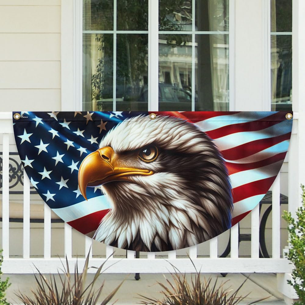 FLAGWIX American Flag Patriotic Eagle American Non-Pleated Fan Flag TQN2902FL, 1.5x3 ft, 1 Pack Suitable for Outdoor and Indoor