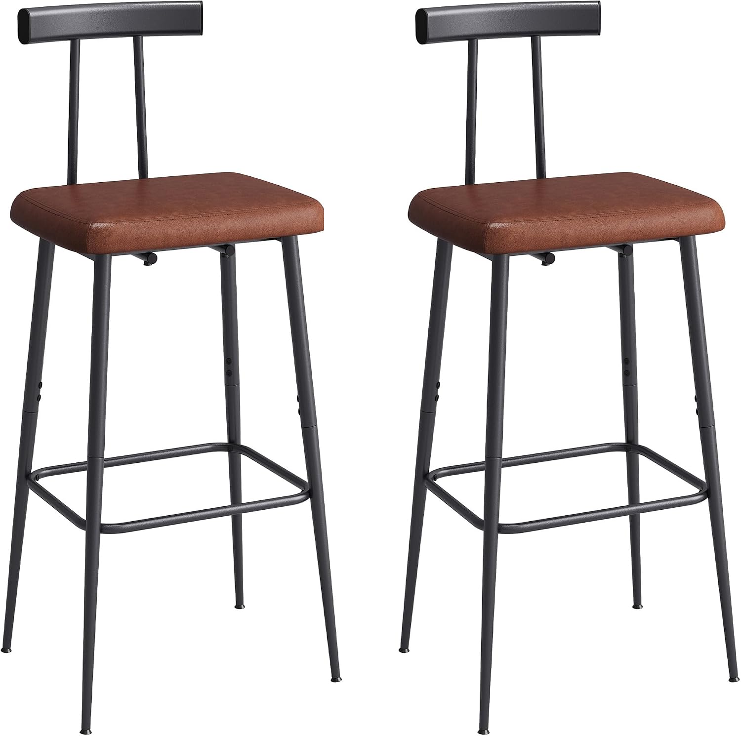 Bar Stools set of 2, Tall Bar Stools with Backrest and Footrest, Counter Height Bar Chairs, Industrial Barstools with PU Leather Cushion, for Kitchen, Dining Room, Bar, Cafe (Rustic Brown)KBS515R