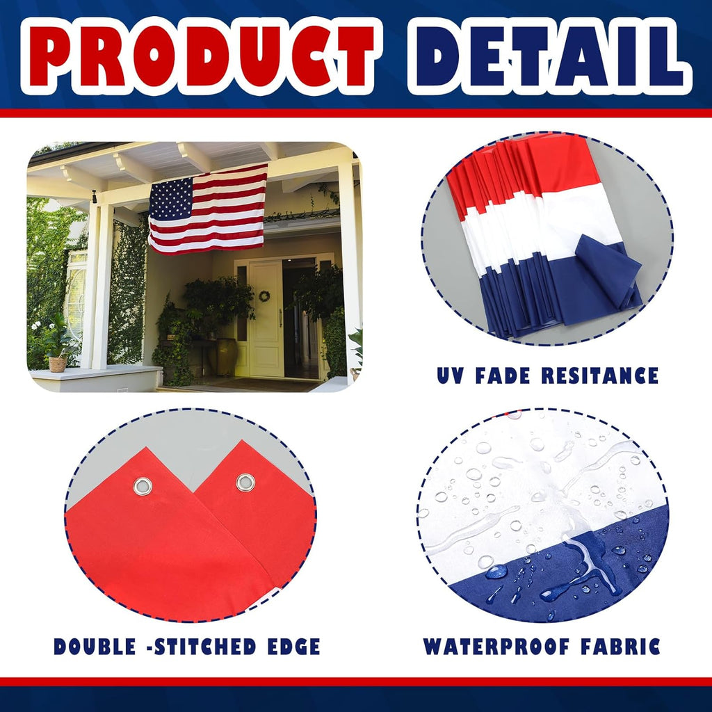 Tegeme 2 Pack 20 ft x 1.6 ft Lighted American Bunting Flag 4th of July Decor Red White Blue Patriotic Banner American Flag Lights for 250th Anniversary Independence Day Outside Yard Decor(Stripes)