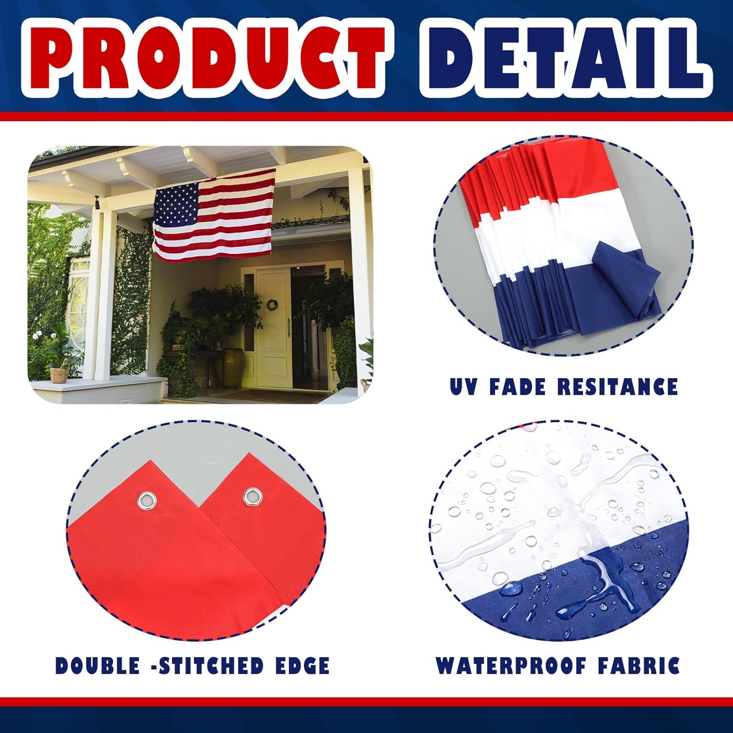 Tegeme 2 Pack 20 ft x 1.6 ft Lighted American Bunting Flag 4th of July Decor Red White Blue Patriotic Banner American Flag Lights for 250th Anniversary Independence Day Outside Yard Decor(Stripes)
