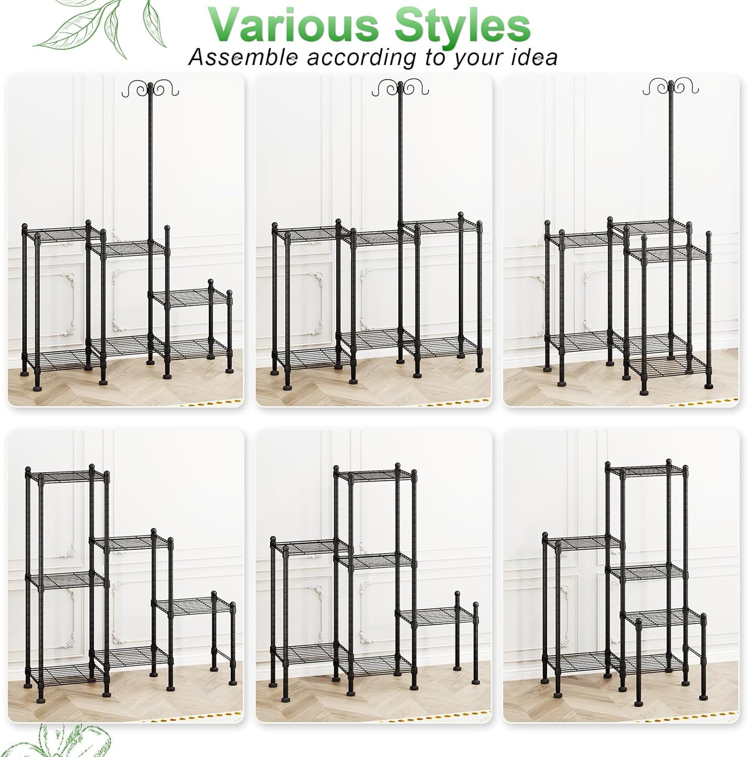 Plant Stand Indoor Outdoor, Heavy Duty Metal Waterproof 6 Tiered Plant Shelf for Multiple Flower Planter Holder Rack, Black - C6