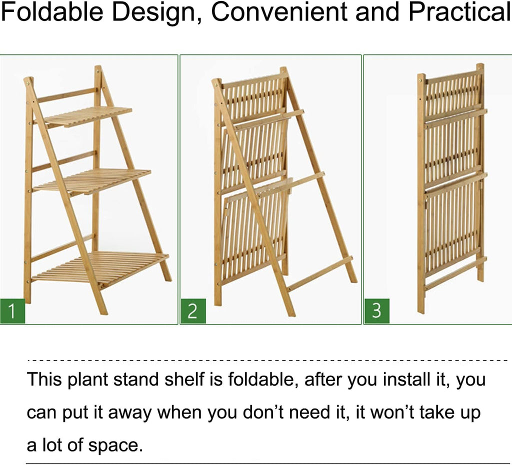 Hanging Plant Stand Foldable Plants Shelves Holder Bamboo Flower Pot Organizer Storage Rack Plant Display Shelf
