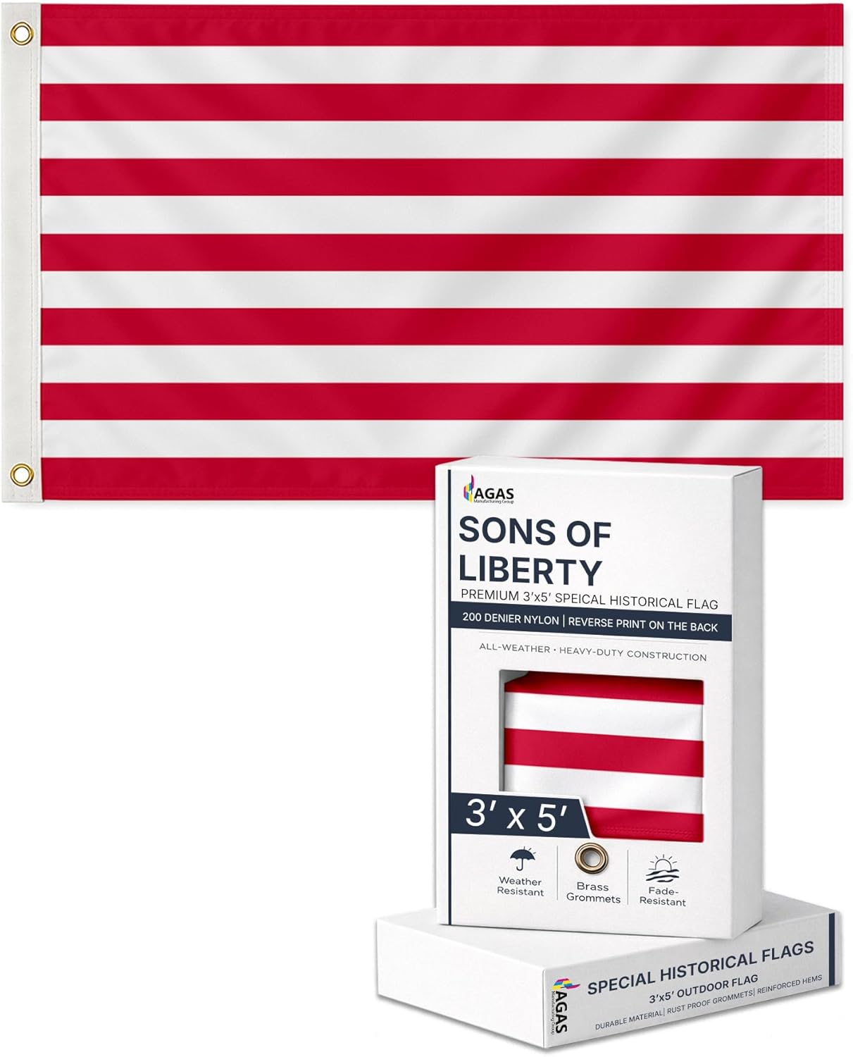 AGAS 3X5 Ft US Sons of Liberty Rebellious Stripes American Revolution History Flags - Printed 200D Nylon with Brass Grommets United States Historical Flag