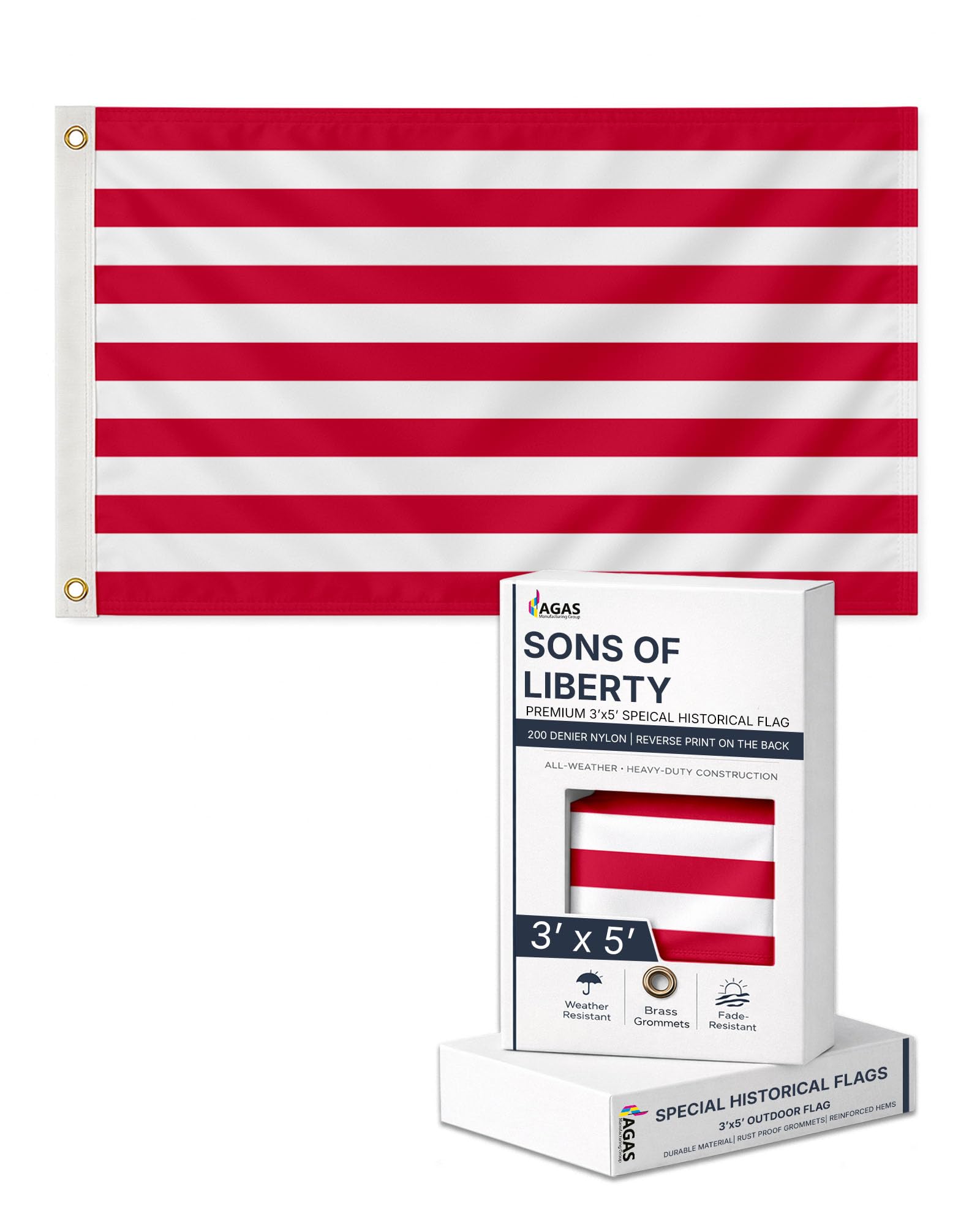AGAS 3X5 Ft US Sons of Liberty Rebellious Stripes American Revolution History Flags - Printed 200D Nylon with Brass Grommets United States Historical Flag