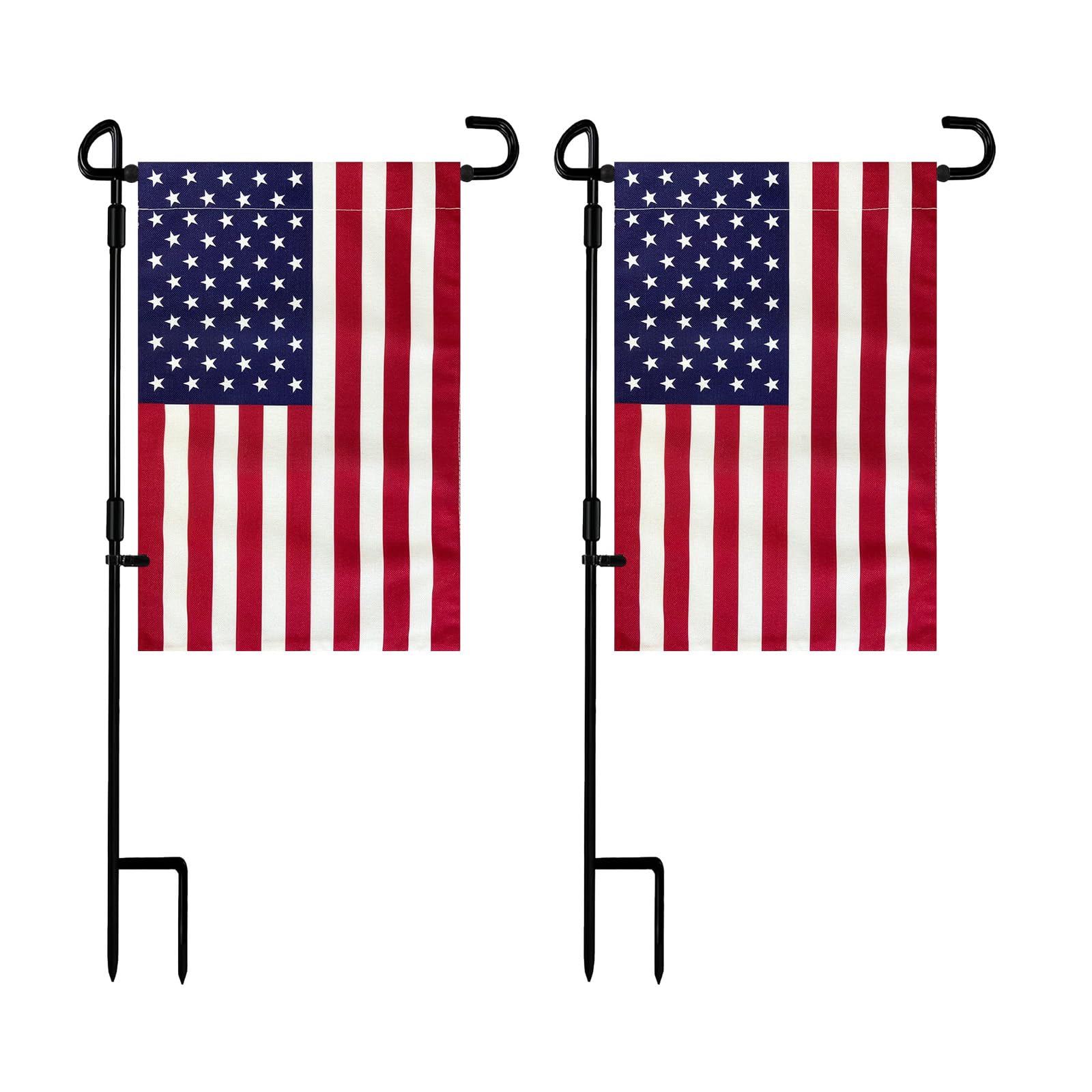 TOPFLAGS Garden Flag Stand with American Flag Garden Flag Metal Yard Flag Holder Pole Stake Small Flag Stands for Garden Flags 12 x 18 with Clips and Stopper 2 Pack