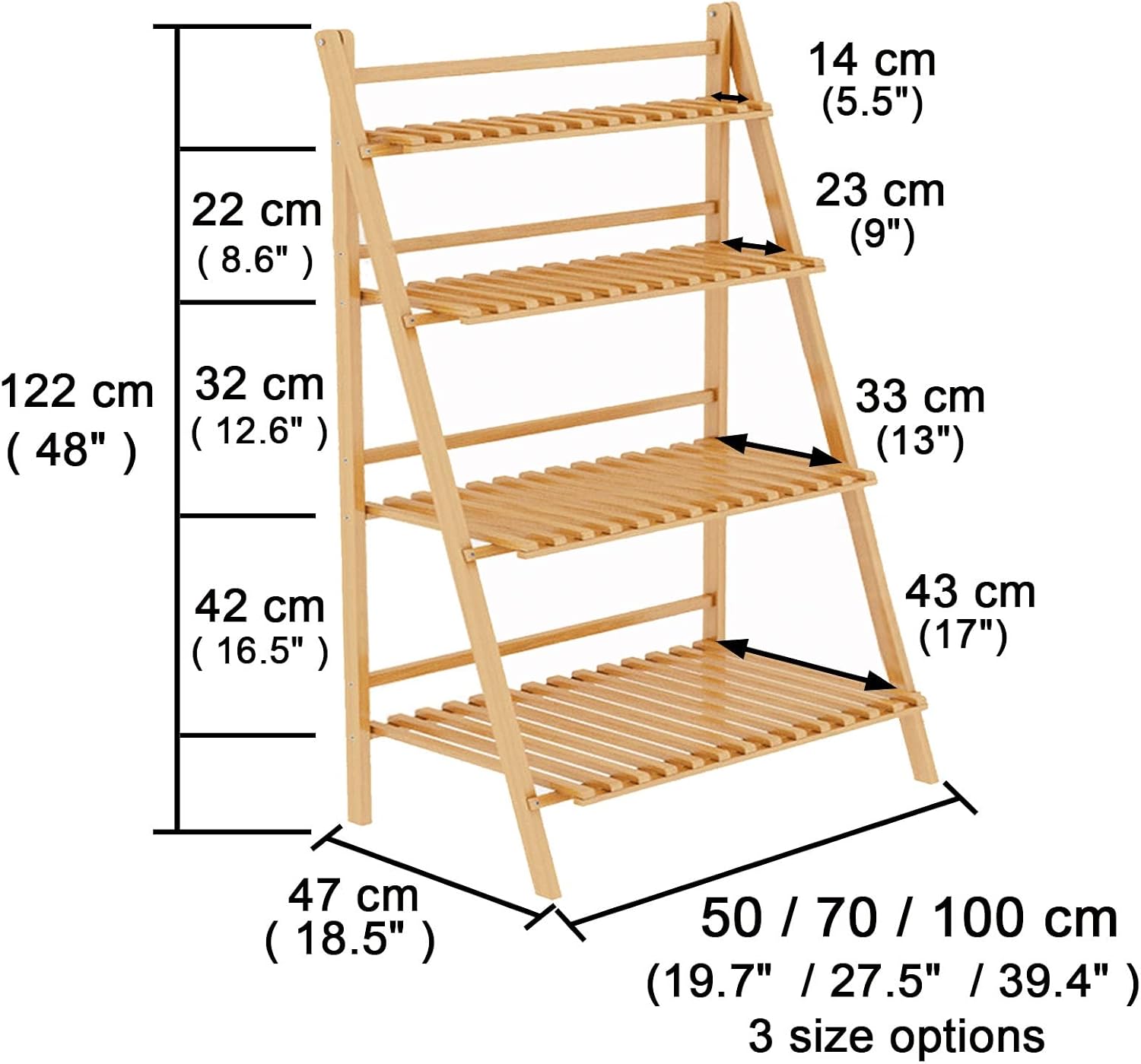 LIGUOYI 4-Tier Ladder Plant Stand, Multi Plant Pot Holder Bamboo Garden Shelves Storage Organizer Rack, 4 Colors Folding Flower Plant Stand Display Rack for Patio Garden Living Room