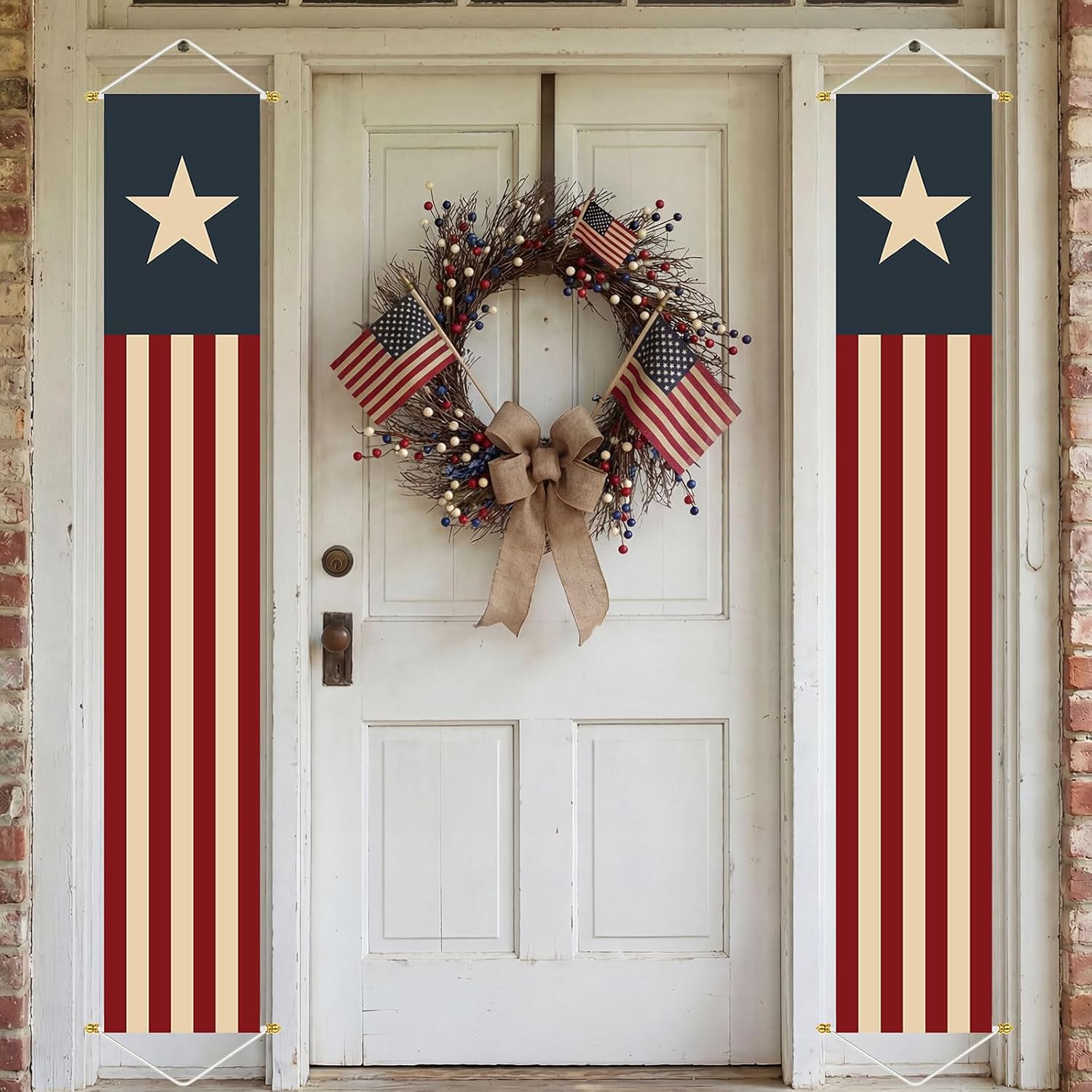 4th of July decorations: 2pcs Vintage American Flag Stars & Stripes Hanging Banners for Front Door, Patriotic Fourth of July Decorations for 250th Memorial Day Independence Indoor Outdoor Party Decor