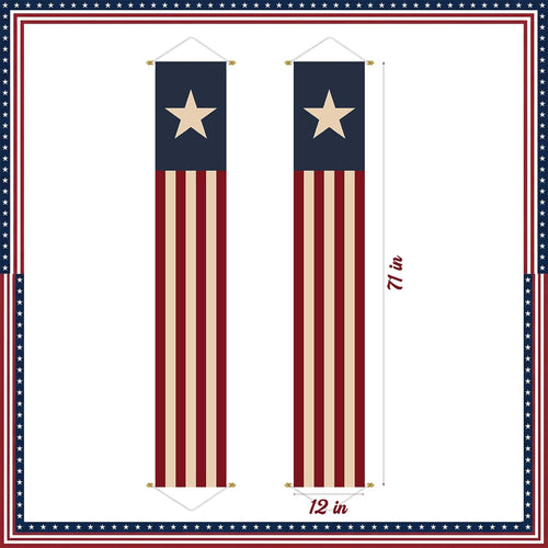 4th of July decorations: 2pcs Vintage American Flag Stars & Stripes Hanging Banners for Front Door, Patriotic Fourth of July Decorations for 250th Memorial Day Independence Indoor Outdoor Party Decor