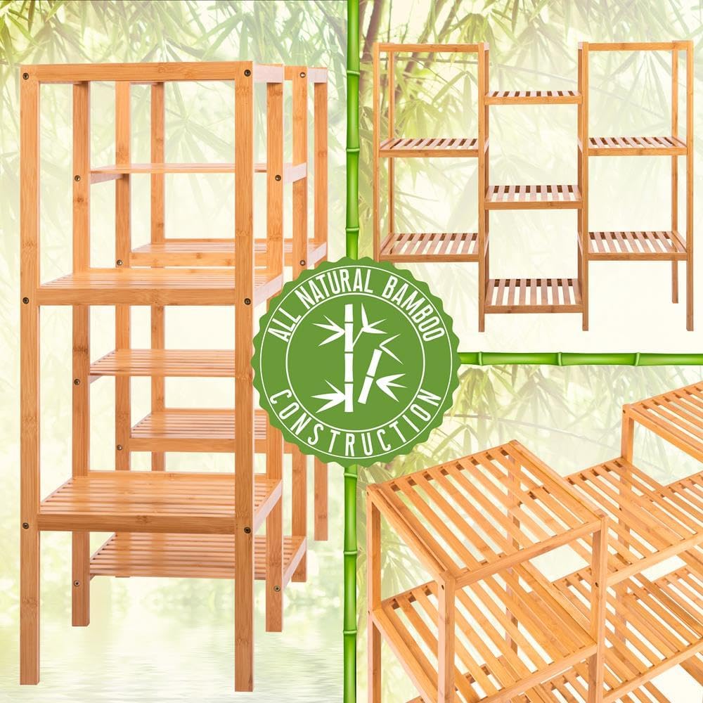 SereneLife Bamboo 9 Tier Plant Stand-Free Standing Storage Shelves for Multiple Potted Plants,Corner Shelf House Accessories Indoor and Outdoor Use,Tall Wood Holder For Backyard,Balcony, Patio,Garden