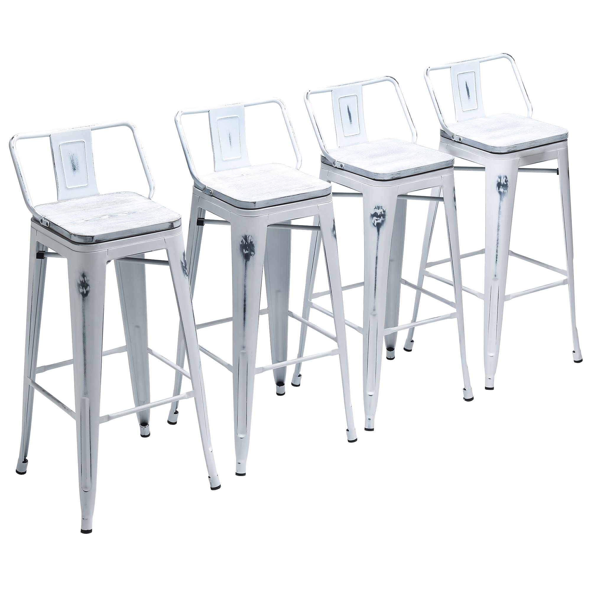 Yongchuang 24" Metal Barstools Set of 4 Counter Bar Stools with Wood Top Low Back Matte Black