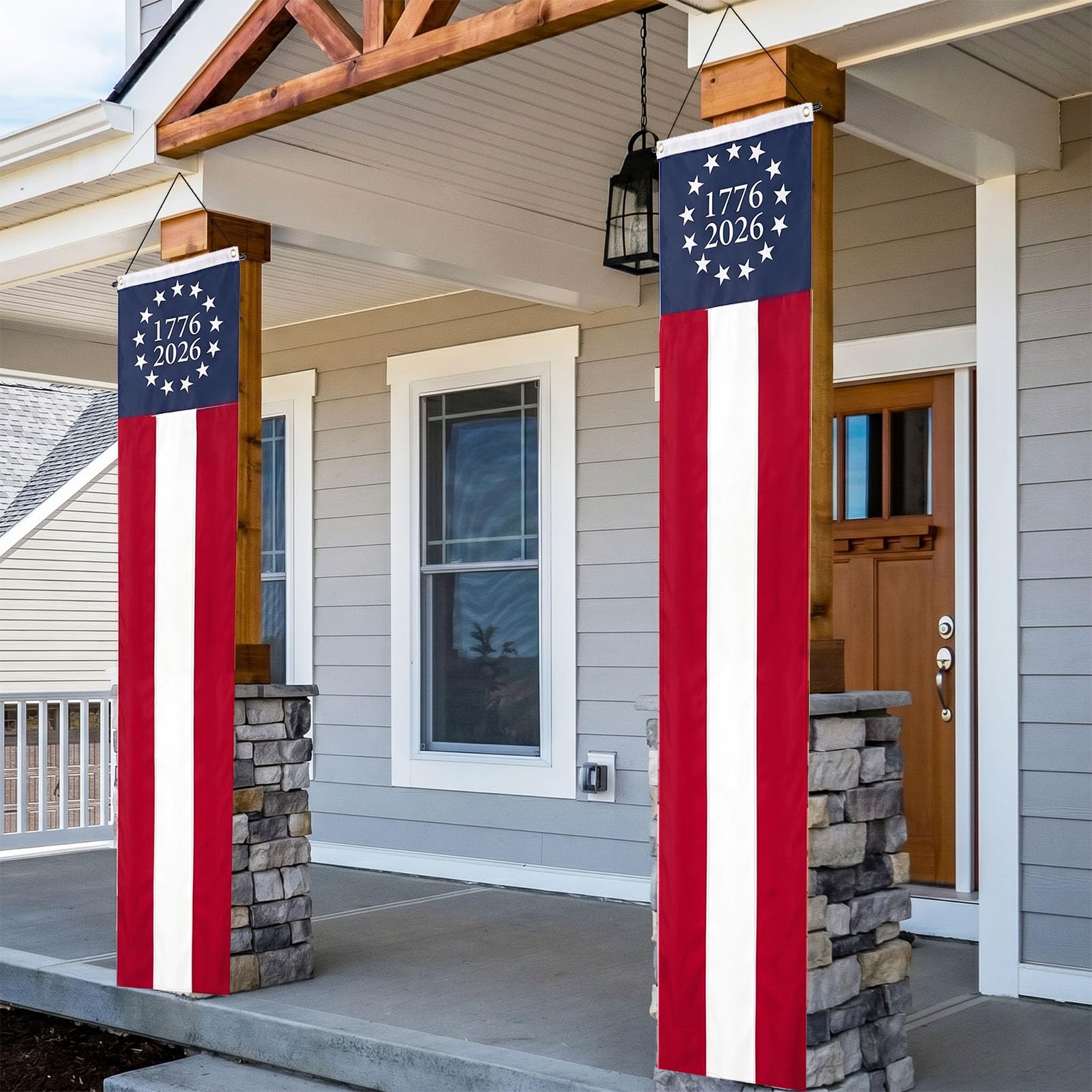 TOPFLAGS Garden Flag Stand with American Flag Garden Flag Metal Yard Flag Holder Pole Stake Small Flag Stands for Garden Flags 12 x 18 with Clips and Stopper 2 Pack