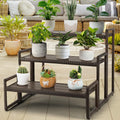Outdoor Plant Stand 3 Tier Shelf for Patio Flower Pot Planter Stand Holder with Wicker Poly Lumber Shelves Multiple Tall Tiered Plant Display Rack with Adjustable Feet Heavy Duty Stackable Brown