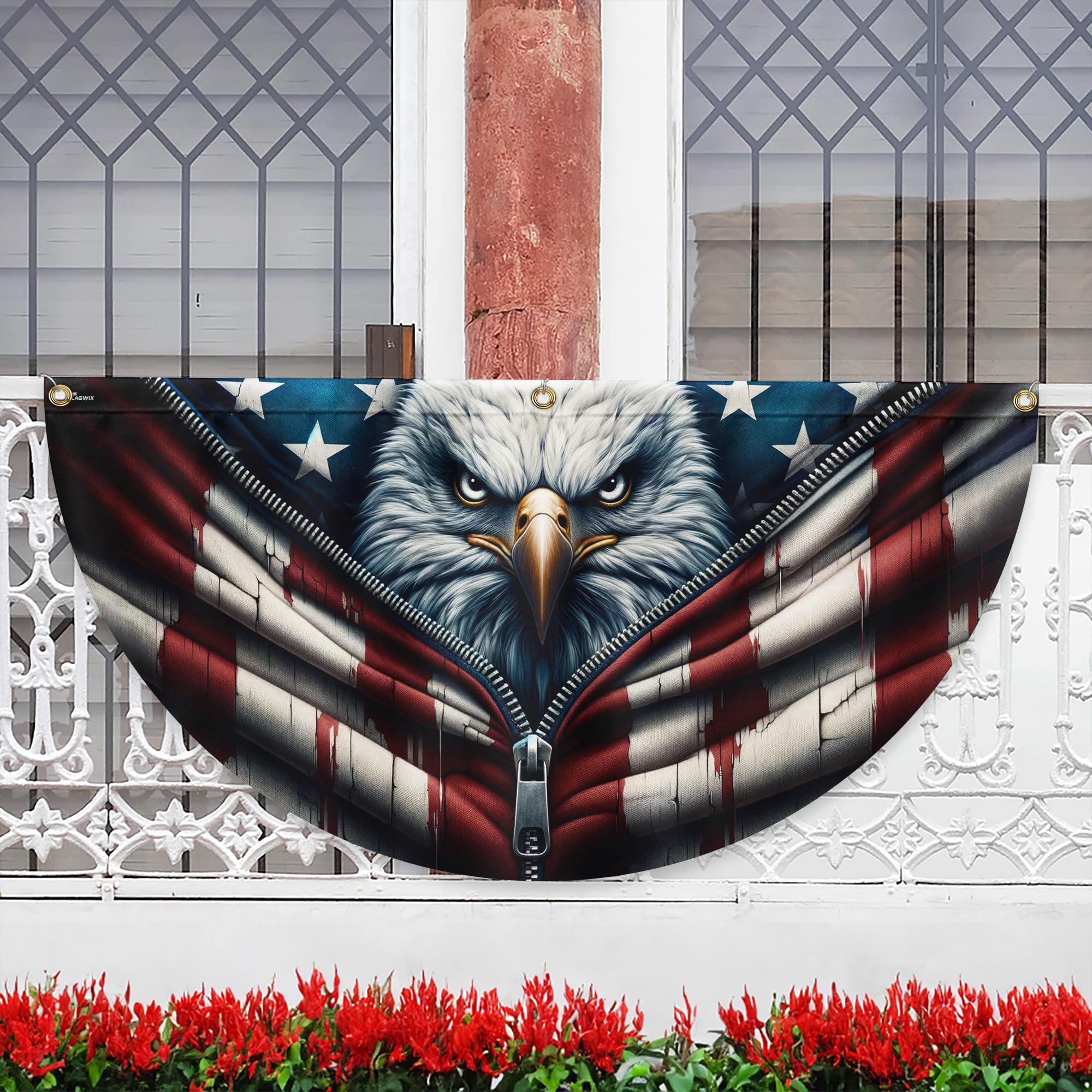 FLAGWIX American Flag Patriotic Eagle American Non-Pleated Fan Flag TQN2902FL, 1.5x3 ft, 1 Pack Suitable for Outdoor and Indoor