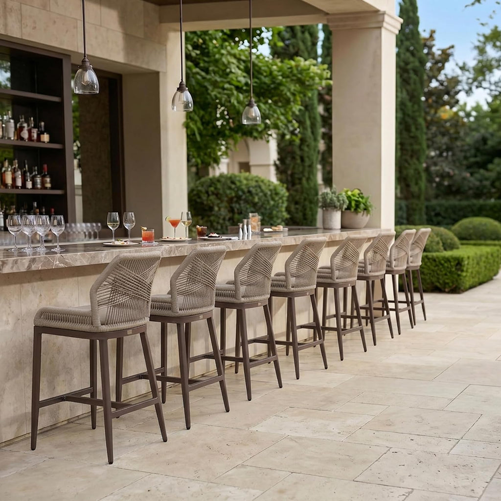 PURPLE LEAF Patio Sunbrella Counter Height Bar Stools 24" H Set of 2 Modern Rattan Bar Chairs Aluminum Stool Outdoor Wicker Barstools with Back and Cushion for Garden Kitchen Island