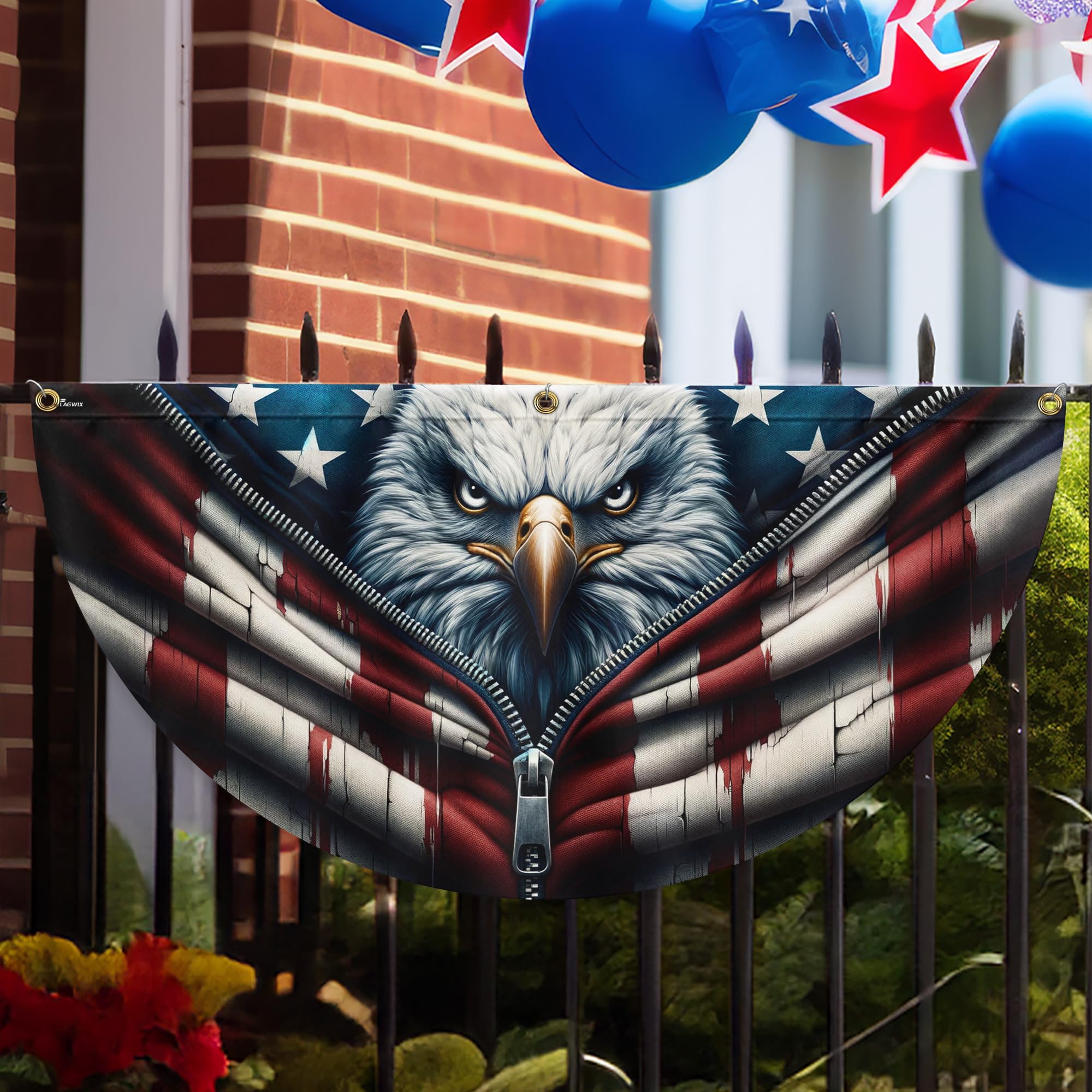 FLAGWIX American Flag Patriotic Eagle American Non-Pleated Fan Flag TQN2902FL, 1.5x3 ft, 1 Pack Suitable for Outdoor and Indoor