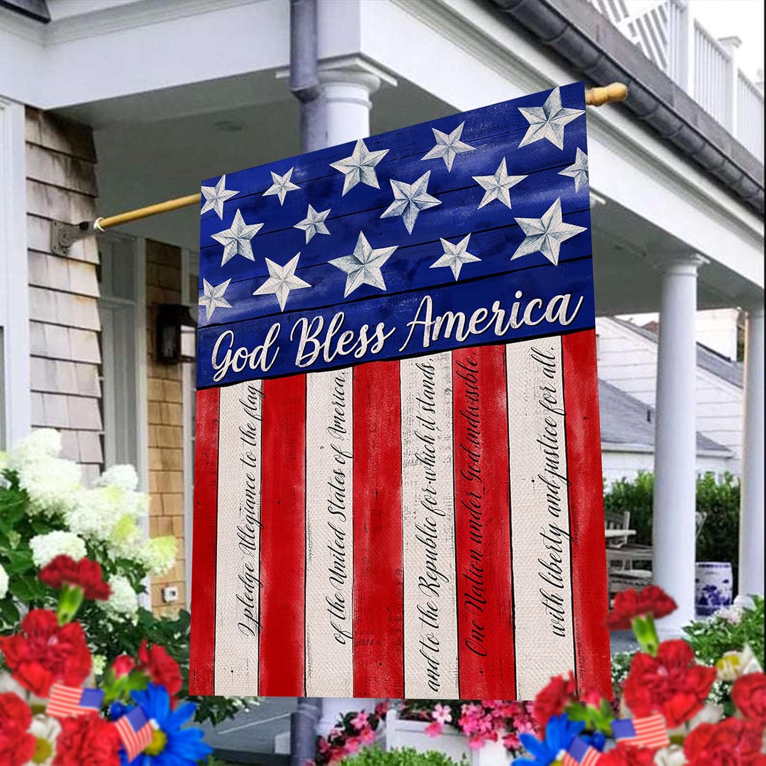 Artofy God Bless America 4th of July Home Decorative House Flag, Garden Yard American Stars Stripes Outside Decor, USA Patriotic Outdoor Large Burlap Decoration Double Sided 28 x 40