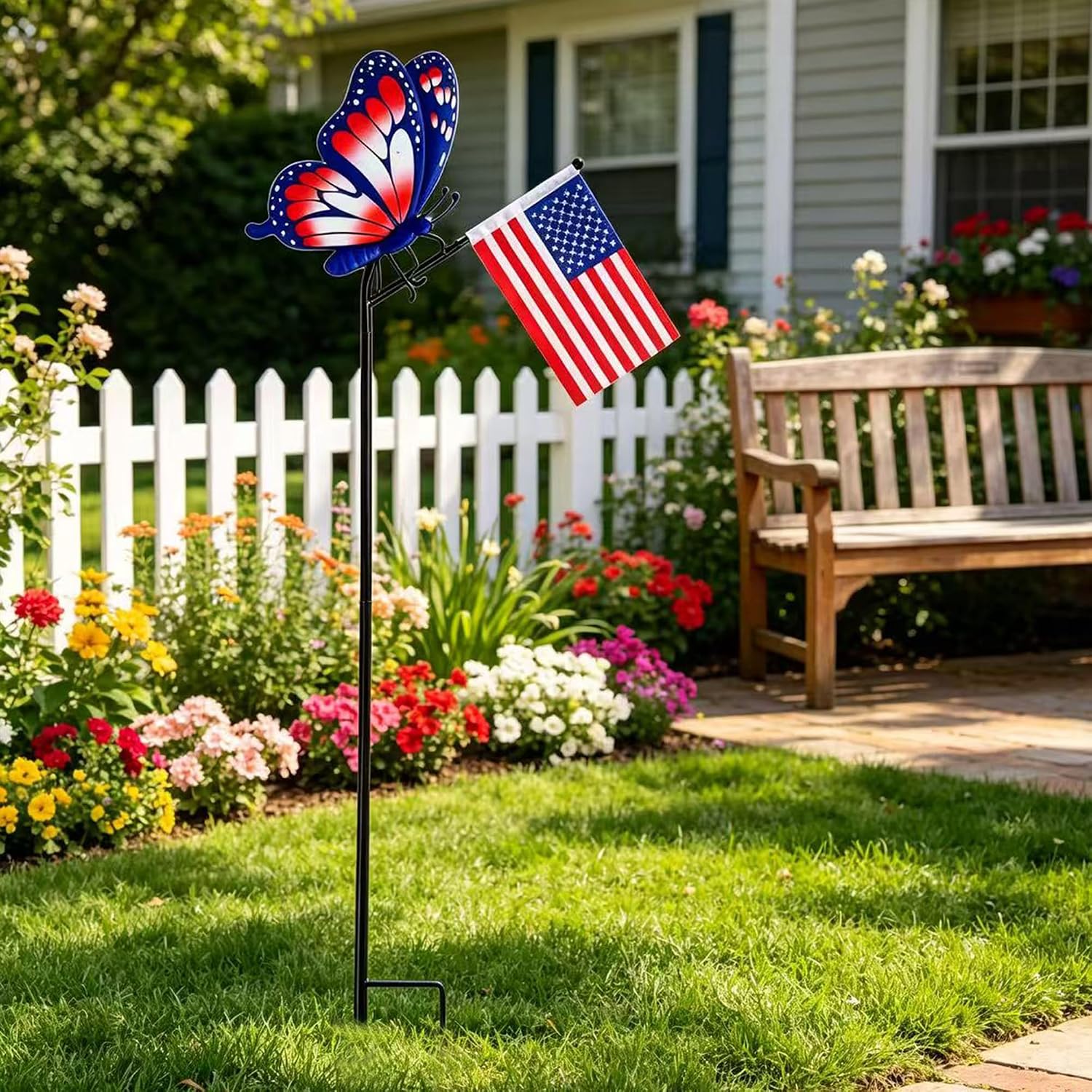 4th of July Small Garden Flags Butterfly Garden Stakes, Independence Day Outdoor American Small Yard Flag Holder Stakes, Lawn Flag Ornaments, Patio Porch Outdoor Backyard Decor