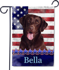 Flagology, Personalized Chocolate Labrador Retriever Patriotic Garden Flag 12" x 18", Custom Dog Name American Flag, Fourth of July Outdoor Lawn Décor, Stars and Stripes