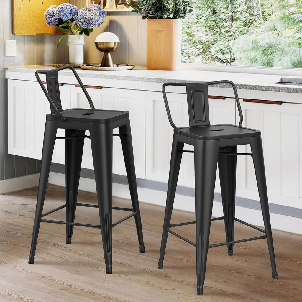 HAOBO Home Metal Bar Stools Set of 2 Low Back Counter Height Barstools 24" Industrial Barstool Patio Stool Metal Kitchen Stools Bar Chairs for Indoor Outdoor