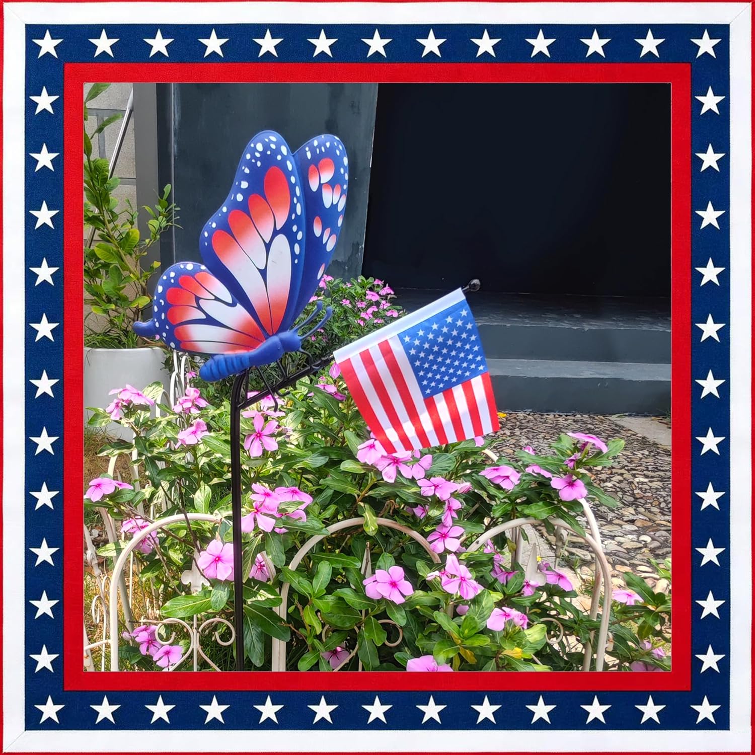 4th of July Small Garden Flags Butterfly Garden Stakes, Independence Day Outdoor American Small Yard Flag Holder Stakes, Lawn Flag Ornaments, Patio Porch Outdoor Backyard Decor