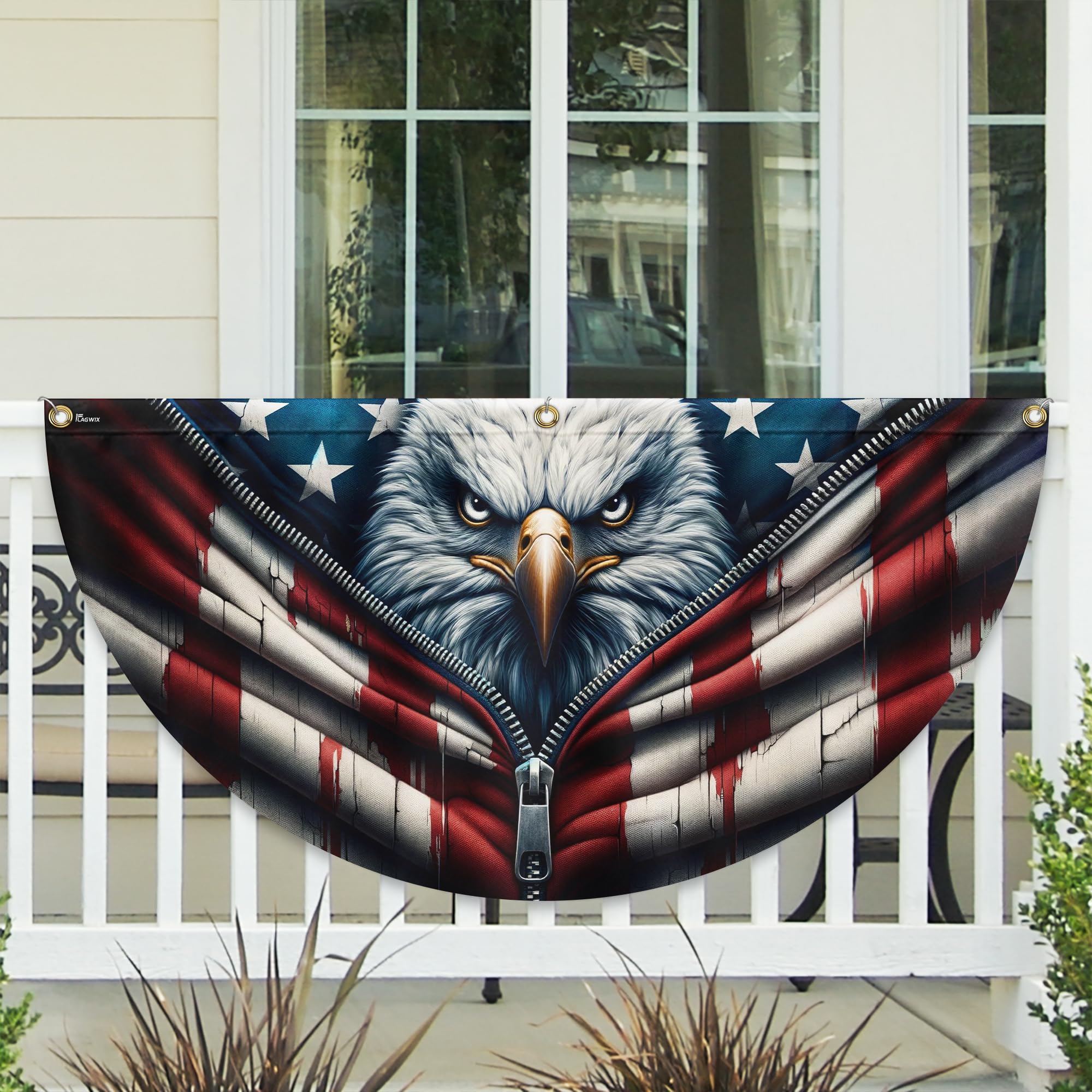 FLAGWIX American Flag Patriotic Eagle American Non-Pleated Fan Flag TQN2902FL, 1.5x3 ft, 1 Pack Suitable for Outdoor and Indoor