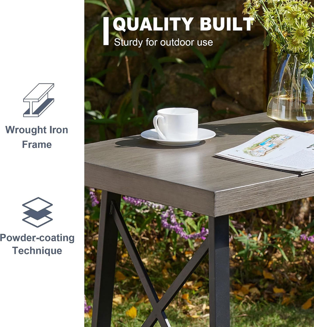 VICLLAX Patio 5 Pieces Outdoor Long Bar Set, Dining Pub Set with 41" Rectangle Bar Height Table and 2 Swivel Rattan Chairs for Lawn, Garden, Poolside, Grey