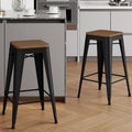 Alunaune 26" Metal Counter Height Bar Stools Set of 4 Backless Stackable Industrial Kitchen Patio Stool Bar Chairs with Wooden Seat-Rusty
