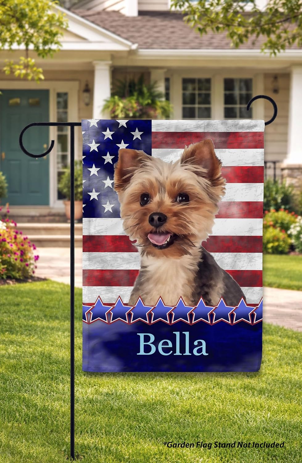 Flagology, Personalized Yorkie Patriotic Garden Flag 12" x 18", Custom Dog Name American Flag, Fourth of July Outdoor Lawn Décor, Stars and Stripes